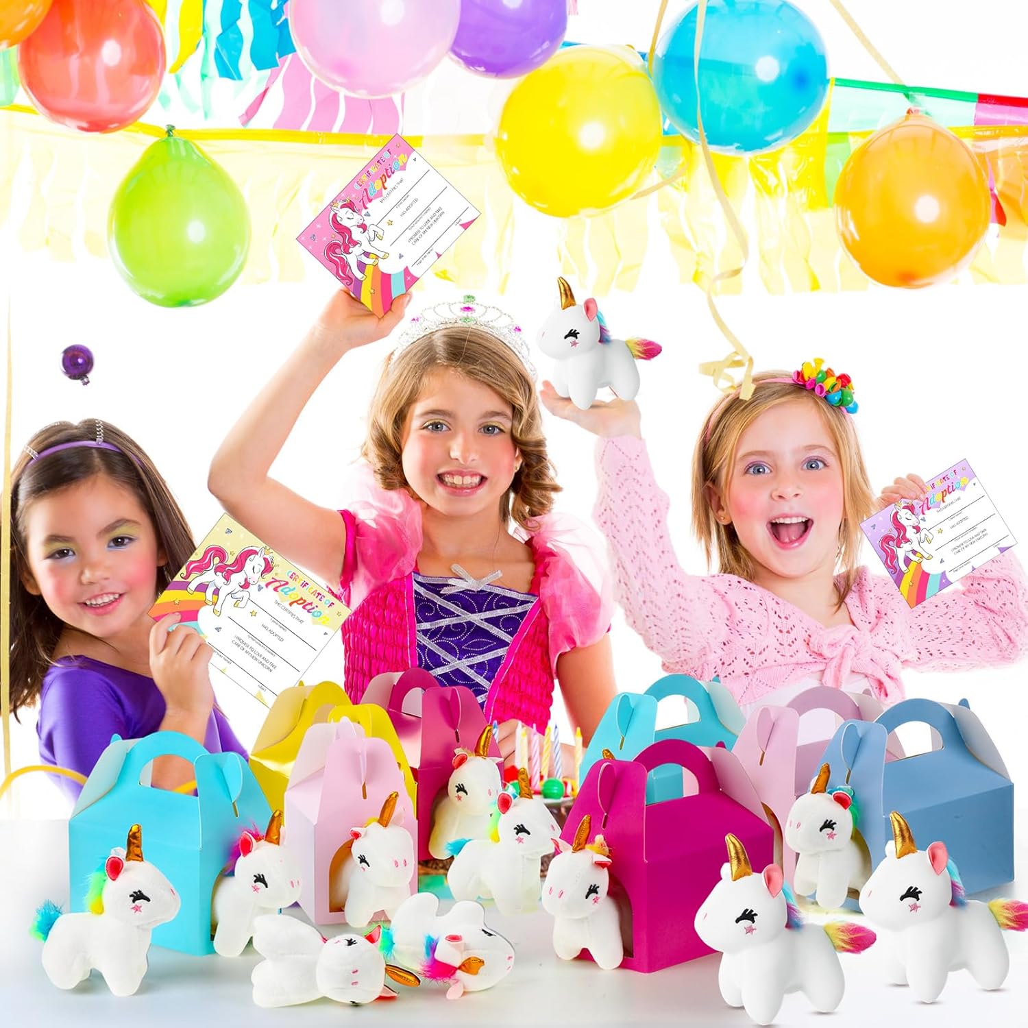 12 Set Adopt a Unicorn Supplies Include 12 Mini Plush Unicorn 12 Adoption Certificate 12 Kraft Boxes with 36 Watercolor Pencil for Party Gifts Favors Set