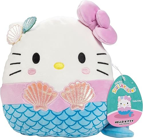 Squishmallows Sirena original de Hello Kitty de 8 pulgadas, peluche oficial de Jazwares, juguete coleccionable suave y esponjoso de Sanrio, añádelo