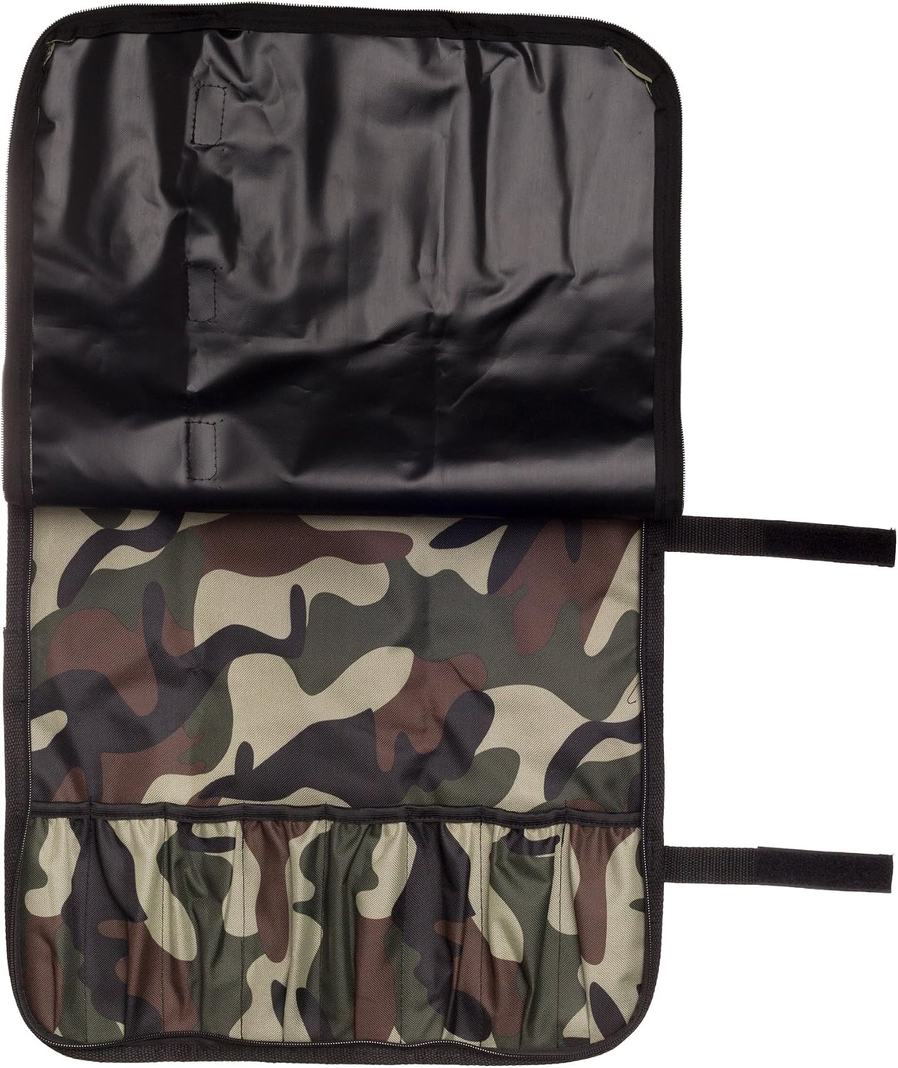 Ergo Chef 8 Pocket Roll Bag for Chef Knives, 1 Large Mesh Pocket for Kitchen Utensils, Durable Nylon-Polyester Blend, with Shoulder Strap (Camouflage)