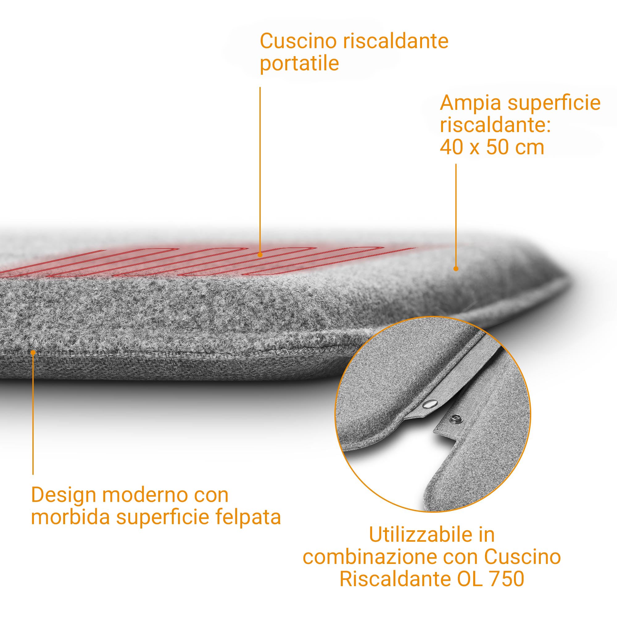 medisana OL 750 cuscino riscaldante con funzione di calore, cuscino riscaldante per uso esterno in clima fresco, 3 livelli di temperatura con superficie in morbido feltro