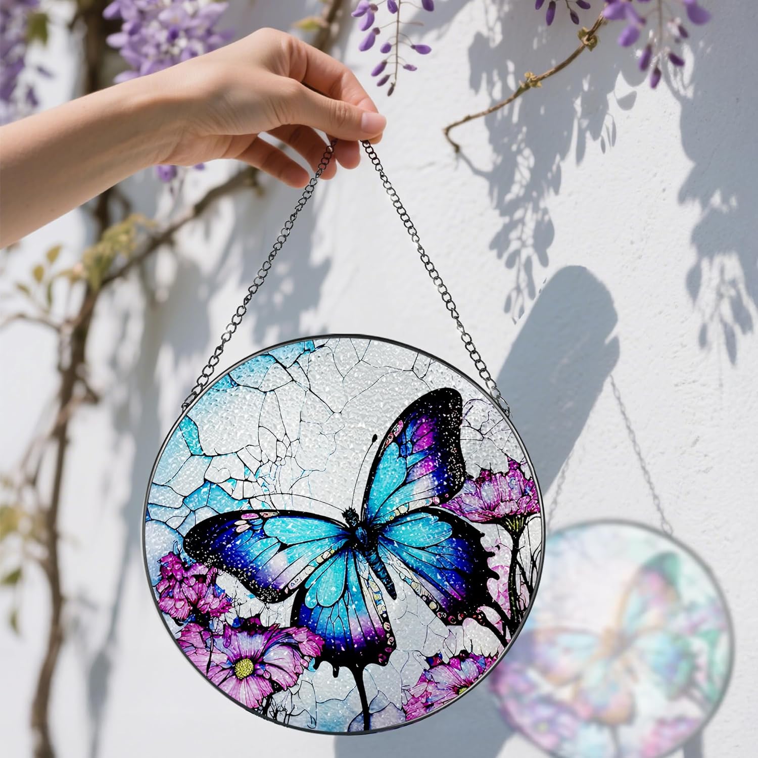8 Inch Stained Glass Suncatcher Ornament, DOUHASU Butterfly Sun Catchers Indoor Window, Stained Glass Window Hanging, Home Decor, Butterfly Lovers Gifts for Her, Women, Mom, Grandma, Friend - Image 3