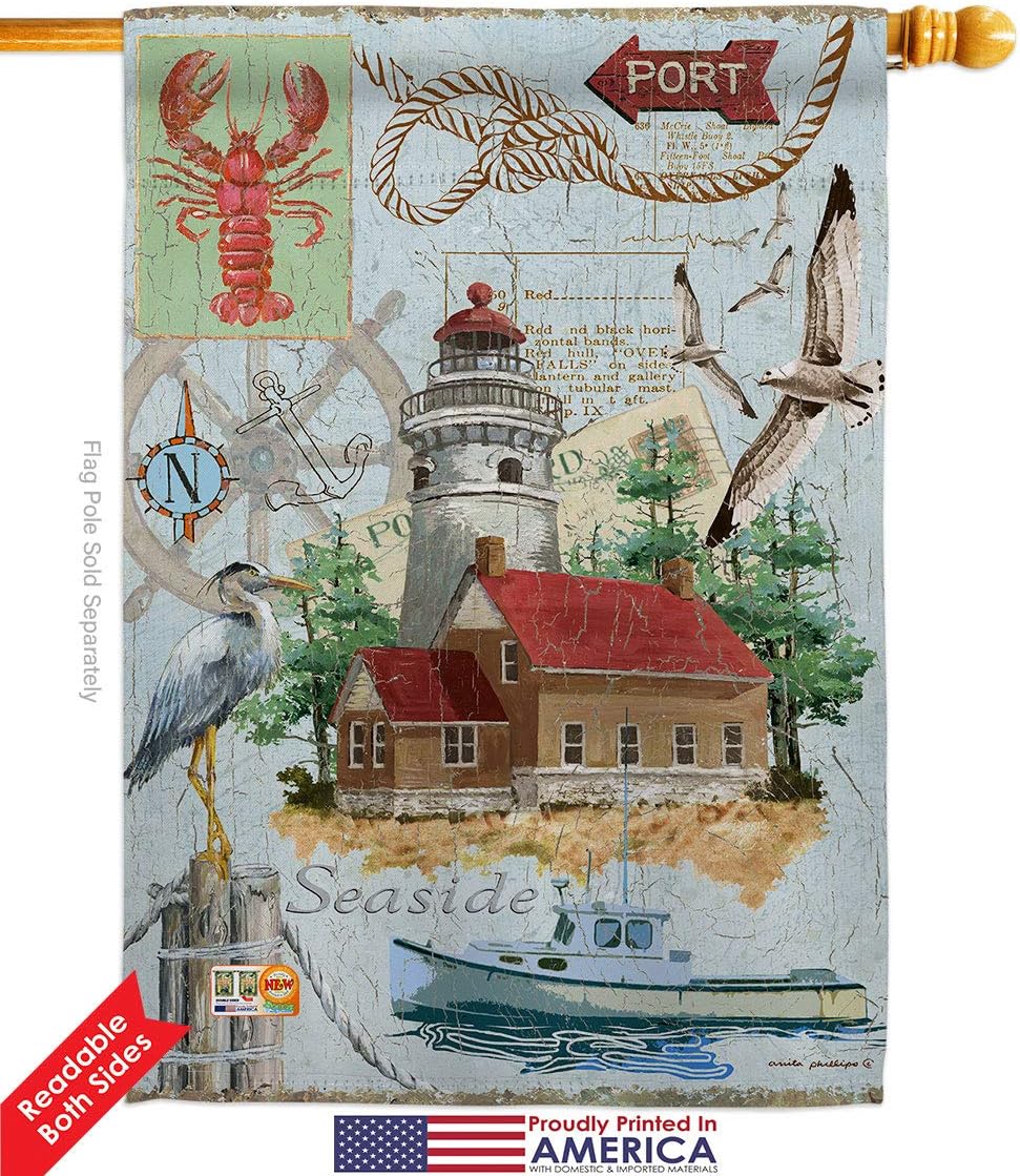 Seaside Lighthouse House Flags 2 pcs Pack Coastal Nautical Anchor Sailor Sea Shells Outdoor Summer Ocean Small Decorative Gift Yard Banner Double-Sided Made In USA 28 X 40
