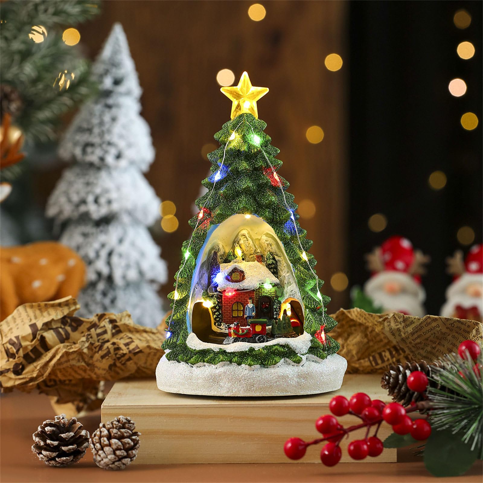 Caja musical de árbol de Navidad con tren giratorio, decoración del hogar para niños, niñas, hombres y mujeres