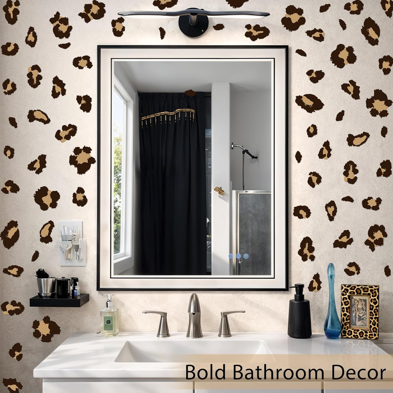 Cheetah Print Wall Decals, 10 Sheets 220 Pcs Trendy Leopard Print Wall Stickers, Modern Cheetah Room Decor for Bedroom, Dorm and Bathroom