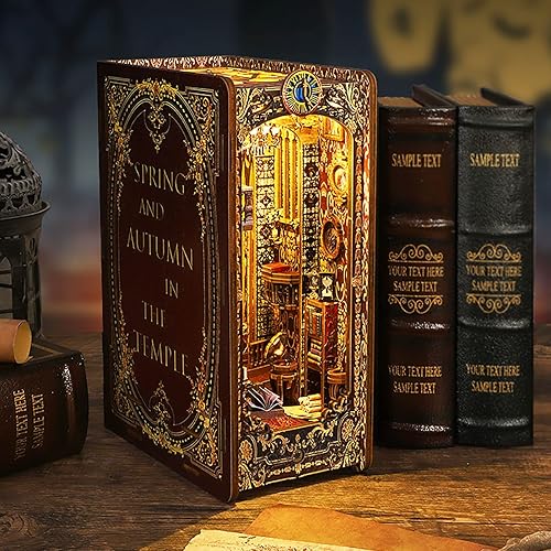 Miniatura 5 de GuDoQi Kit de rincón de libros de bricolaje, sujetalibros de madera para casa de muñecas de bricolaje, estante de biblioteca, kit de casa de muñecas