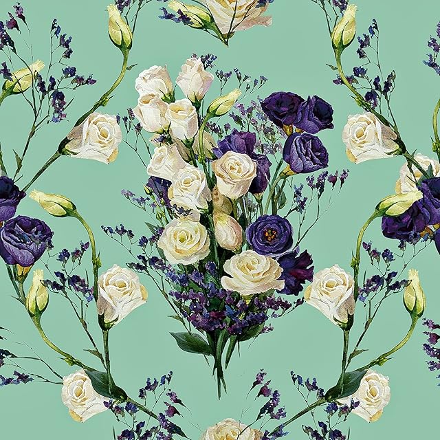 Yullpaper Teal Floral Wallpaper Self Adhesive for Bedroom Wardrobe Wall Door Decorate Sticky Back Plastic Roll White Purple Peel and Stick Floral Wallpaper Vintage Vinyl Wall Paper 44.5cm x 300cm