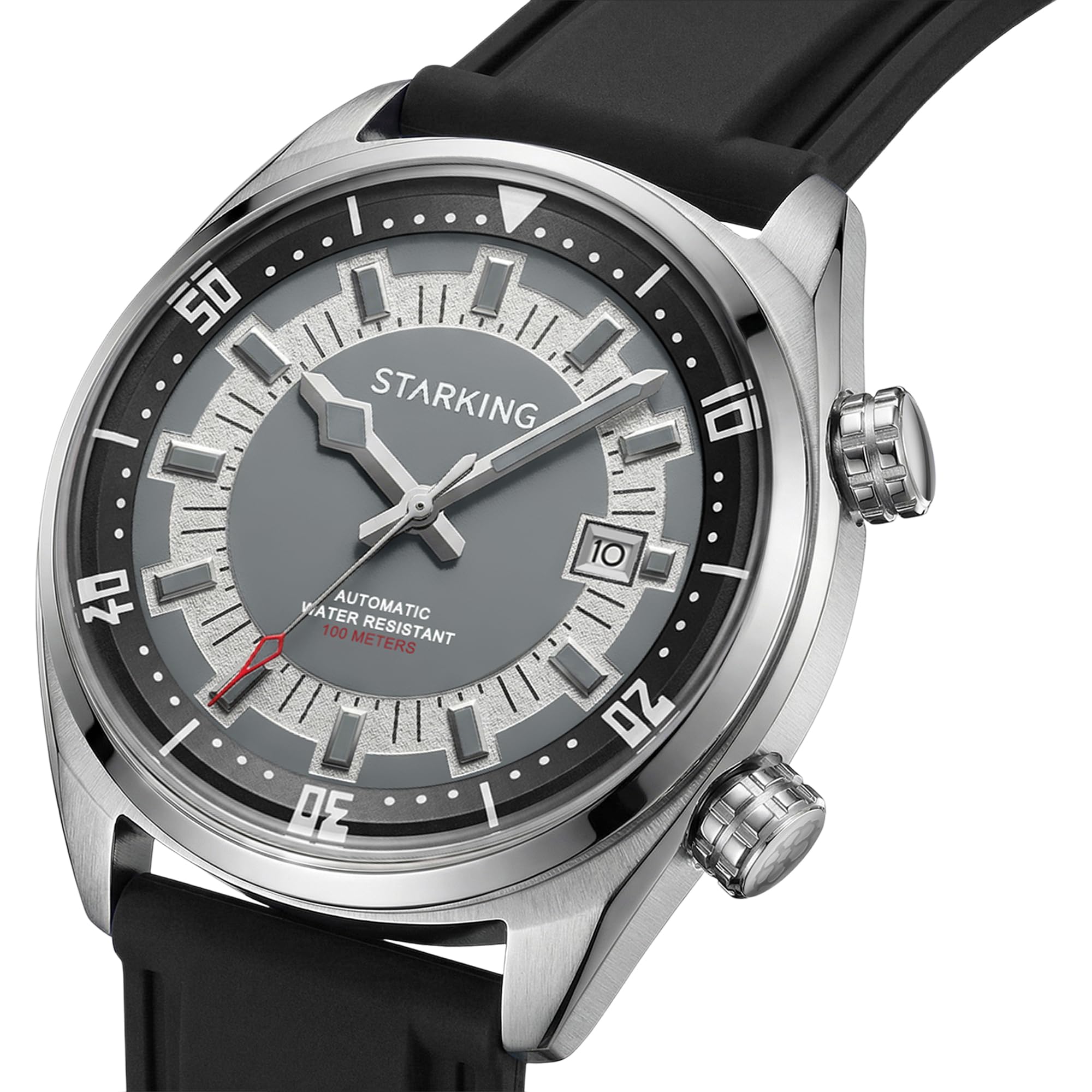 STARKING Montre de plongée pour homme, montre mécanique automatique tendance pour homme, étanche 10AMT, montre bracelet en silicone confortable en verre saphir lumineux, cadeau d'anniversaire de luxe