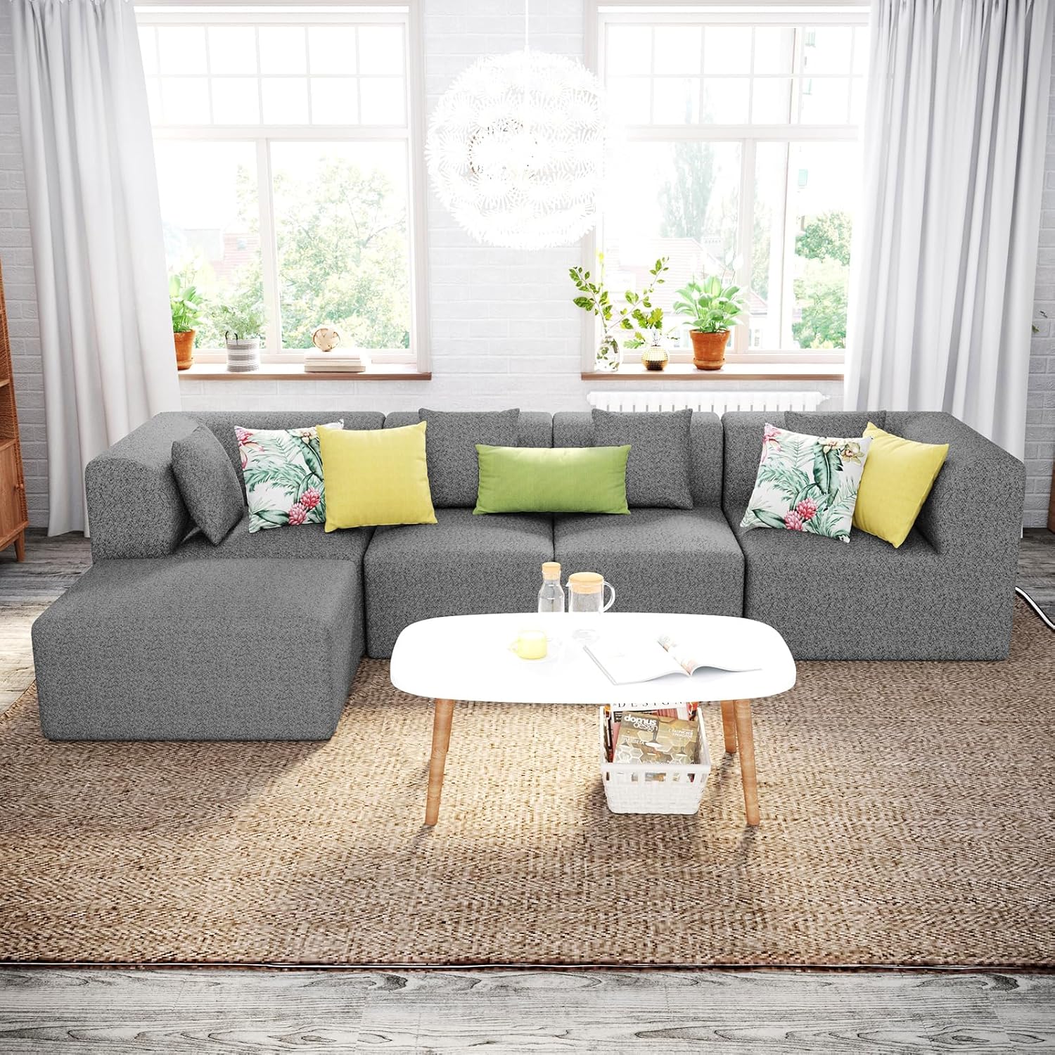 4 Seater Sofa – 120" Convertible Sectional Couch, Modular L Shaped Sofa with Recliner, Perfect for Family Living Room Grey L Shaped