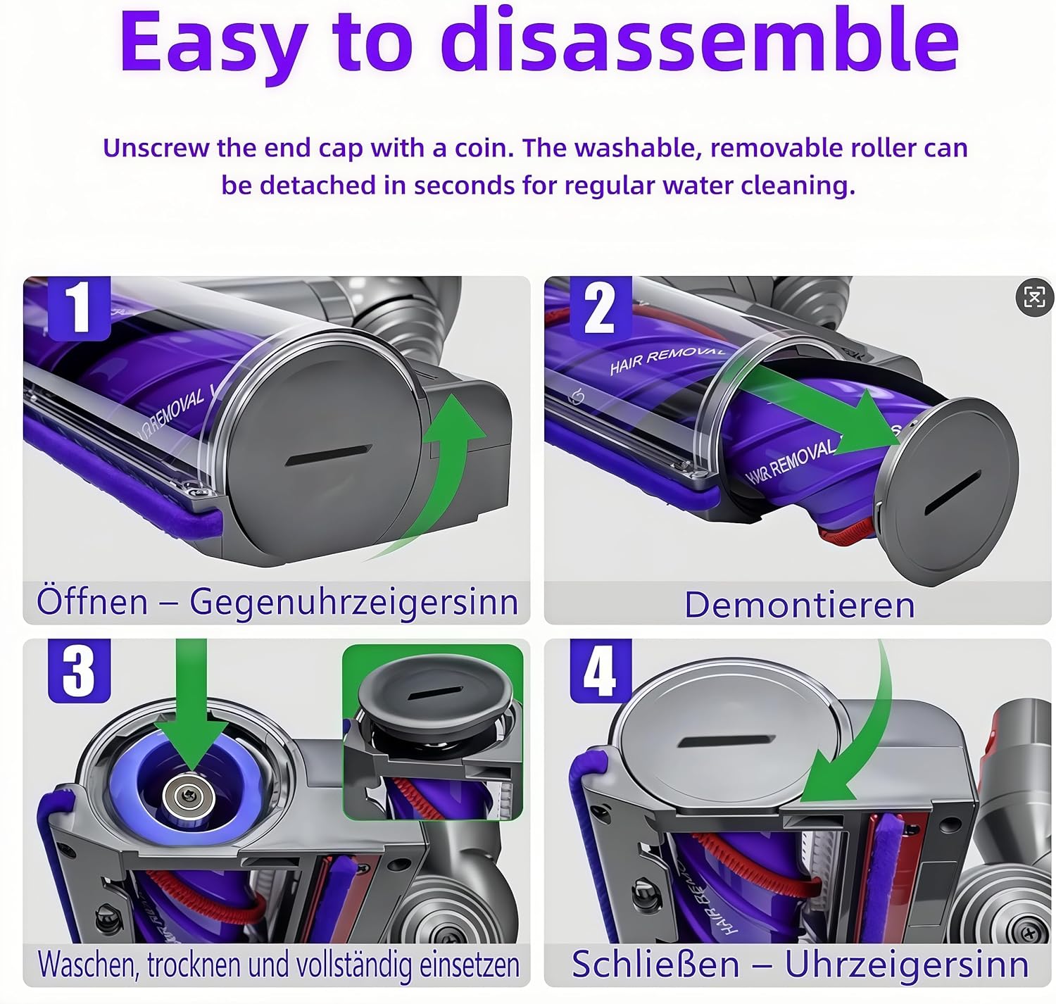 Replacement for Dyson V7 V8 V10 V11 V15 SV10 SV11 SV16 Vacuum Cleaner, Upgrade Anti-Tangle, Hardwood Floors and Tiles，Upgrade Anti-Tangle Quick Release Motor-Head Brush Roller with Power Suction