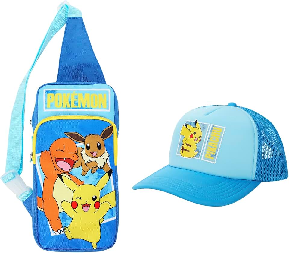 Bioworld Pokémon Pikachu &amp; Friends 2-Piece Youth Sling Bag &amp; Foam Trucker Hat Set