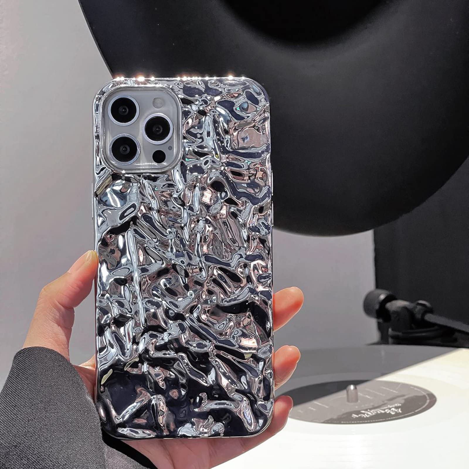 ハンドメイドプリーツデザインバッグ＆携帯ケース Amazon.co.jp: QziyanD シルバー 3D プリーツひだケース for