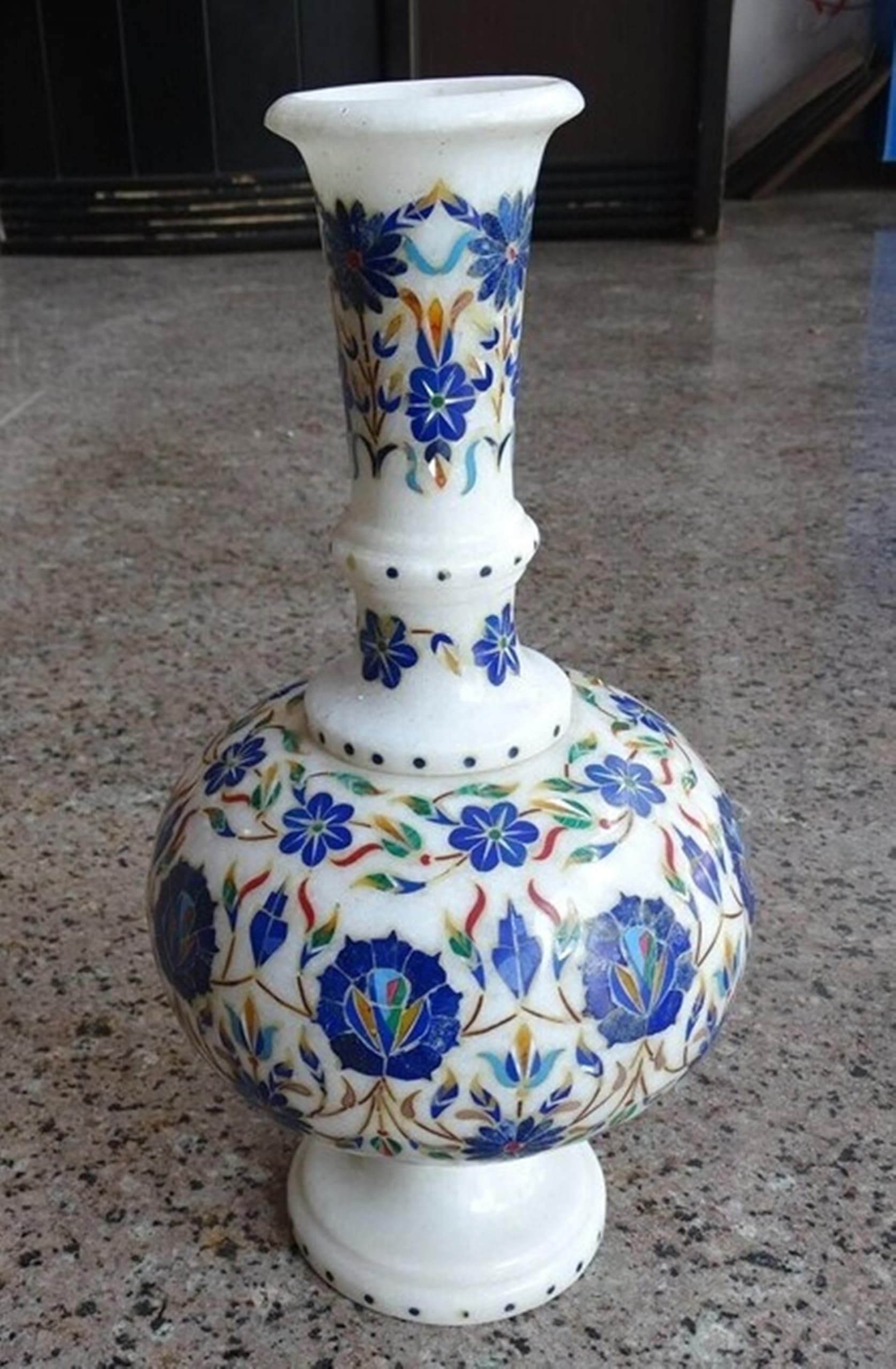 Vase d'art floral en marbre résistant au gel, pot Lapis Lazuli de 25,4 cm pour déco durable