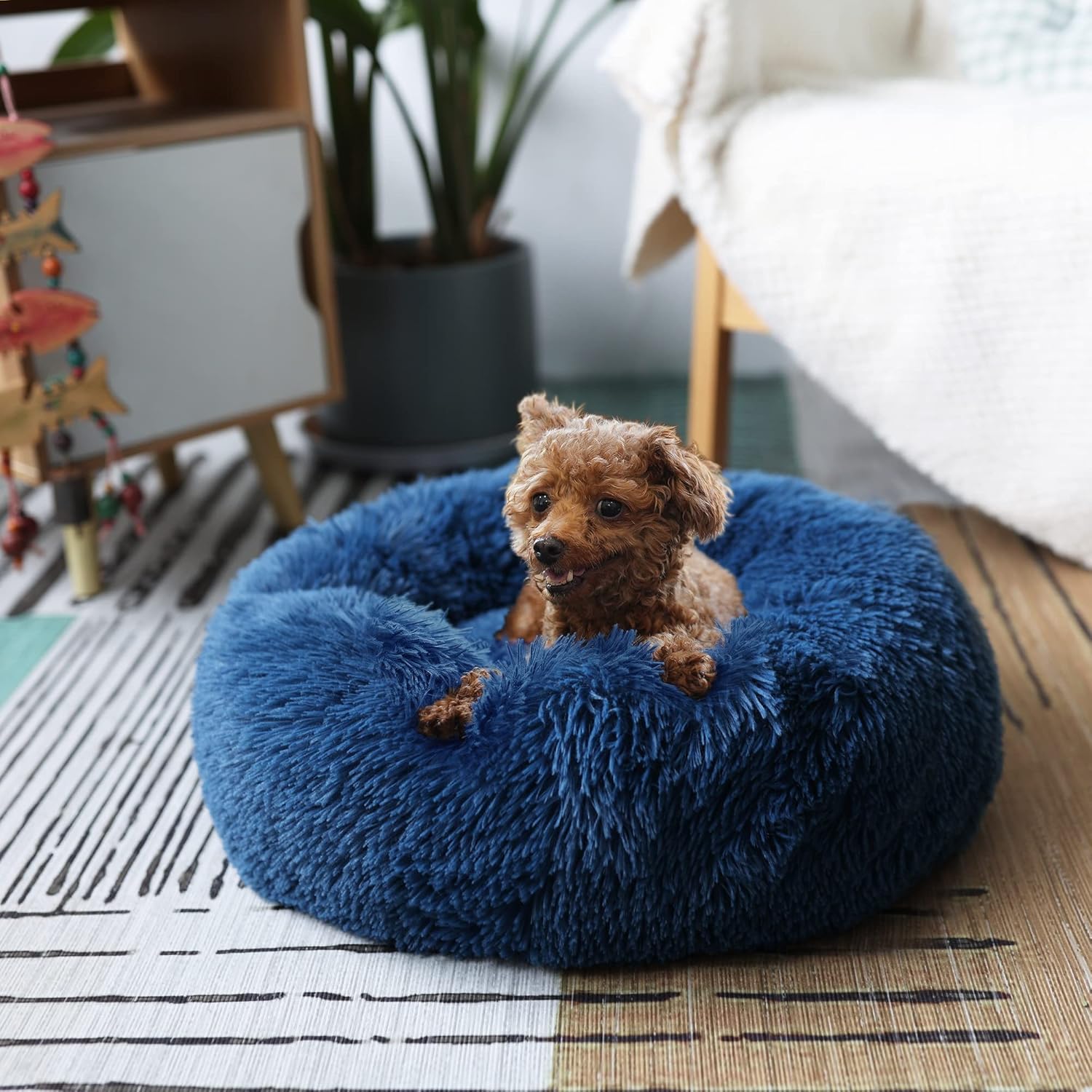 Small Dog Bed for Calming Dog 19 inches Navy Blue Puppy