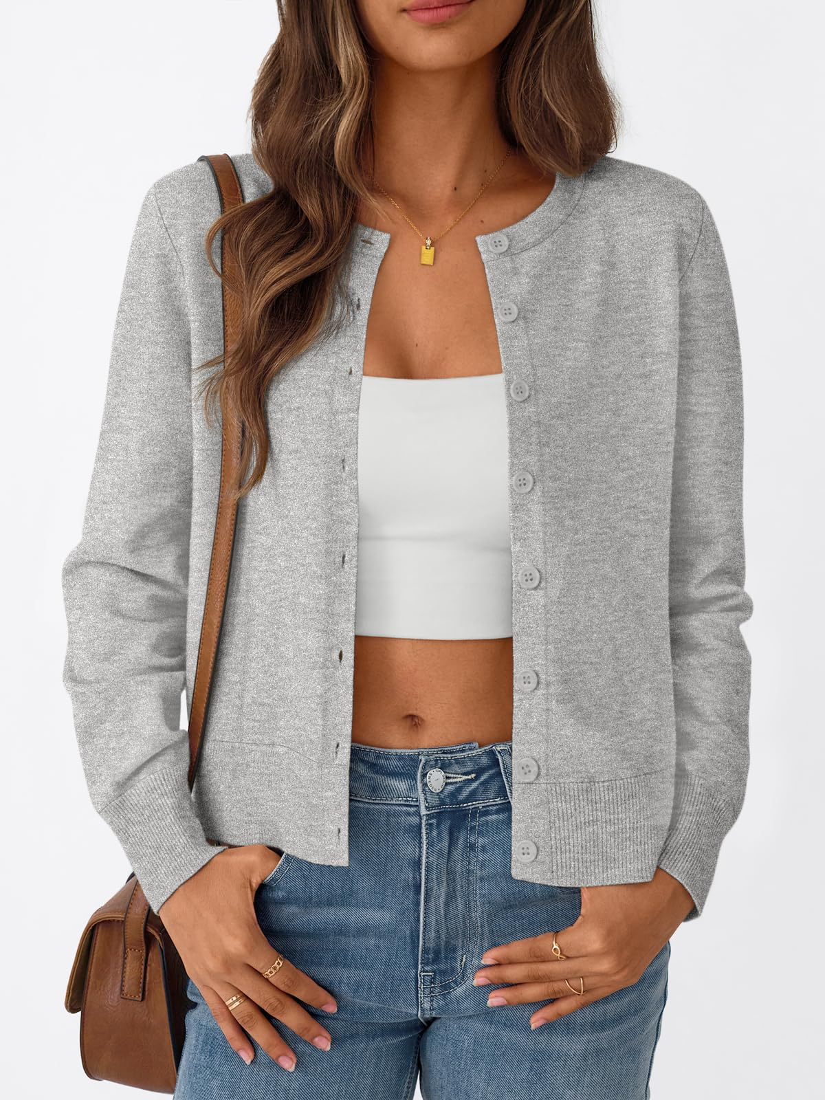 Trendy Queen Womens Cardigan Sweaters Lightweight Crew Neck Outfits Fall Fashion 2025 Clothing