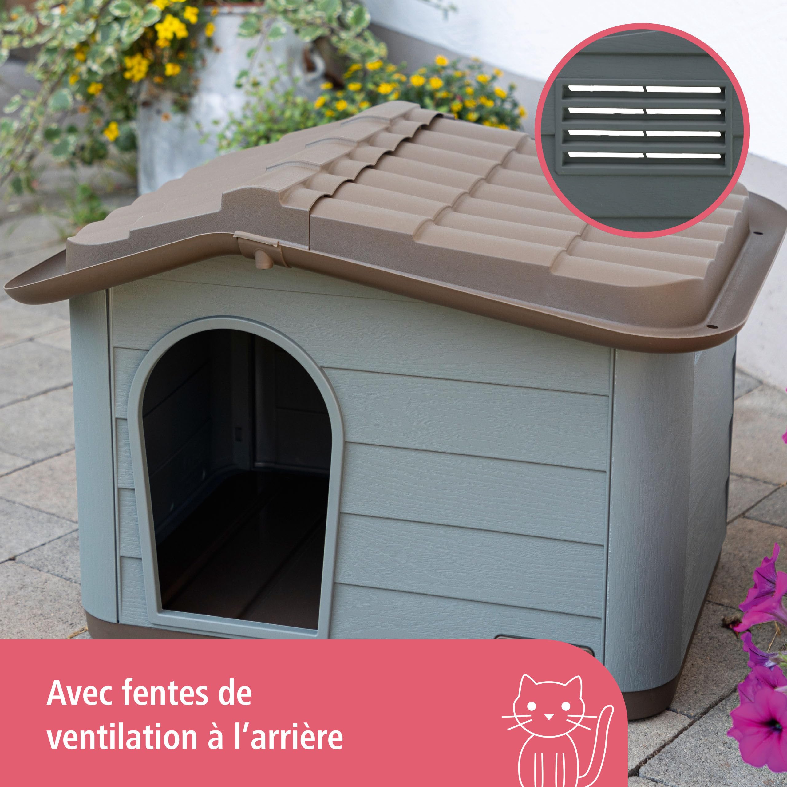 Kerbl Pet Maison pour Chat Paola Eco, Gris-Vert/Marron, 60 x 51 x 41 cm, Niche pour Chat, Plastique 100% recyclé, Chiens, Chats