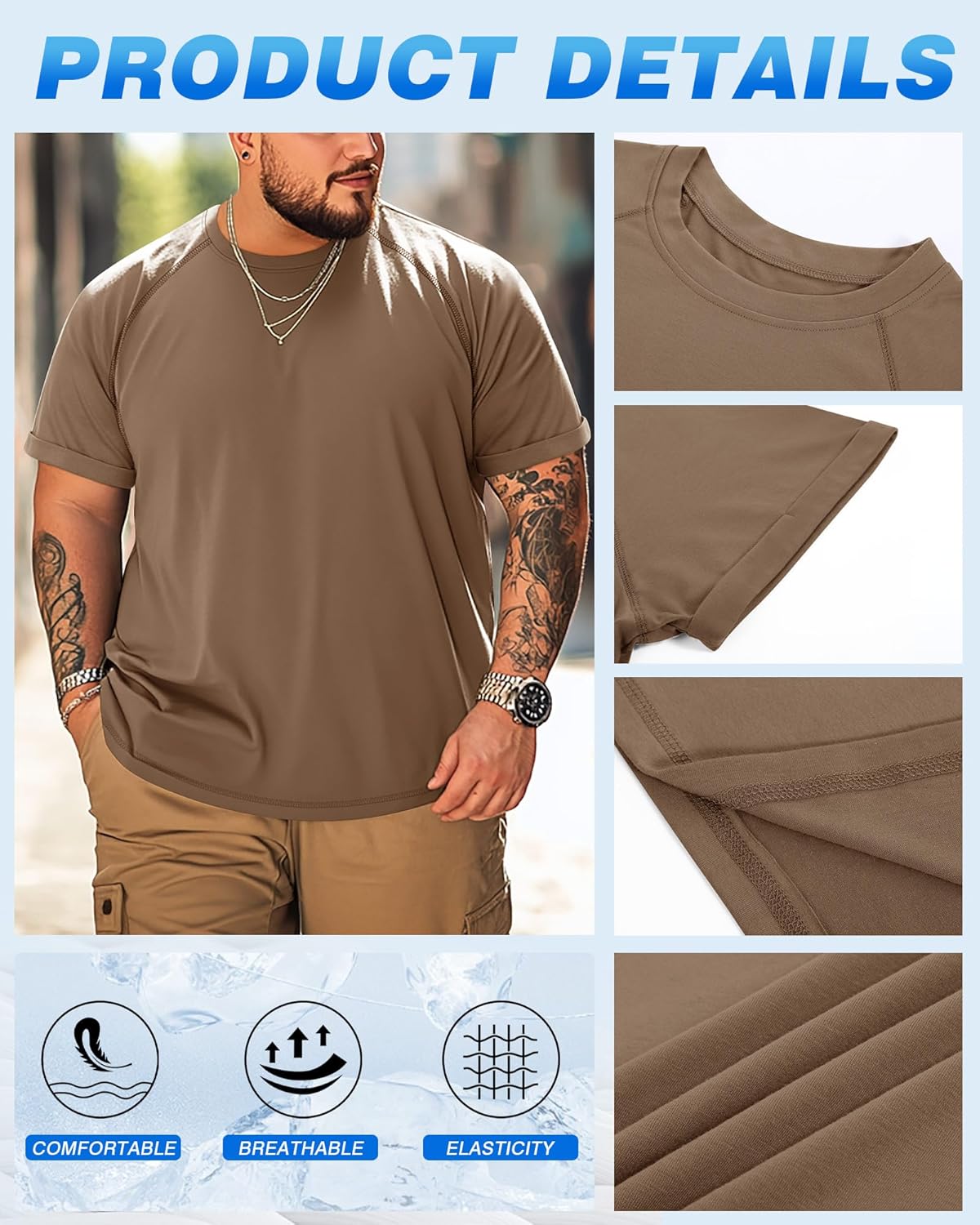 3 Pack Men's Big and Tall Cotton T-Shirts L-5XL Workout Raglan Short Sleeve Shirts Athletic Tops Casual Summer Tees - Image 7