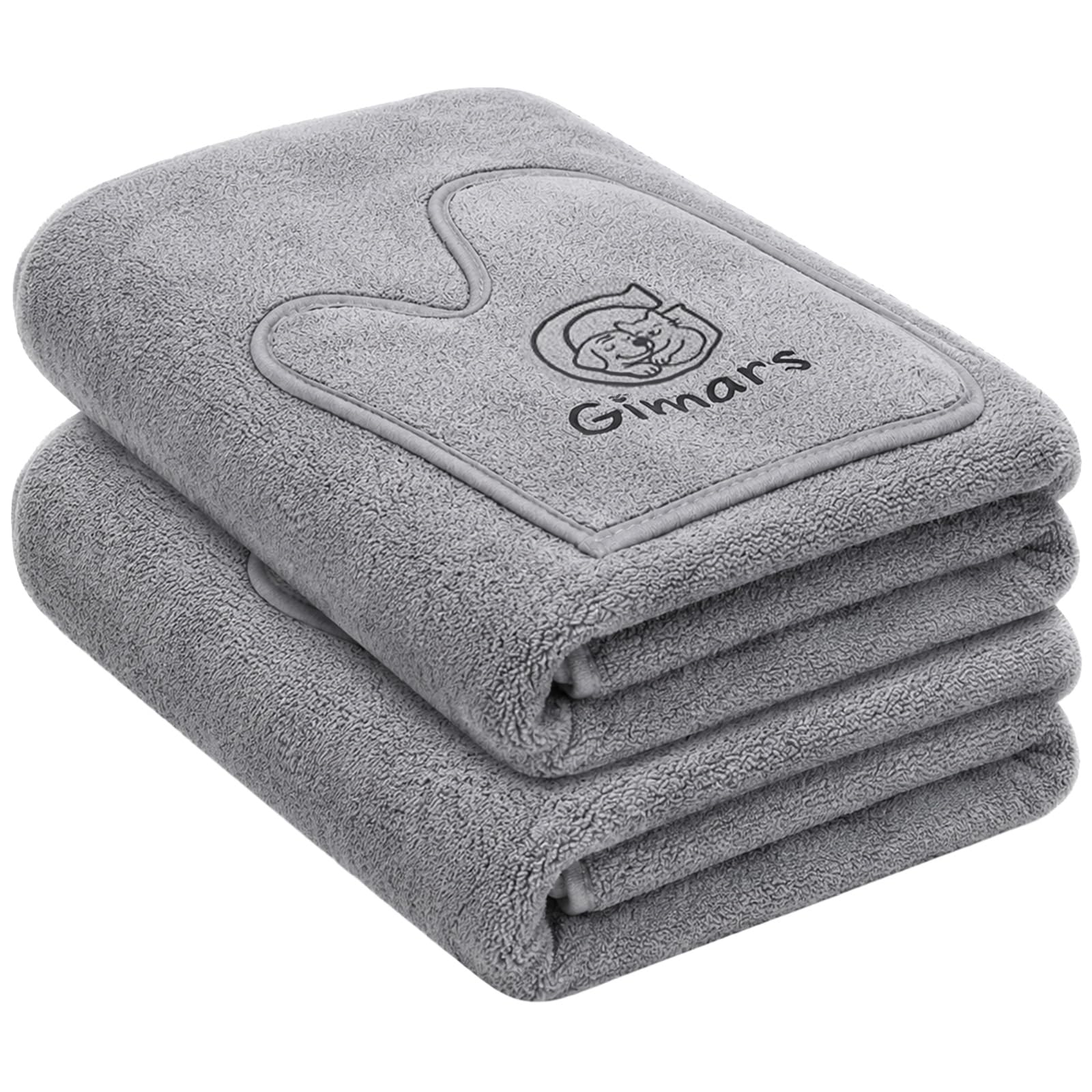 Gimars 2 Pack Thick Dog Towels with Hand Pockets, Super Absorbent, Large Microfibre Dog Drying Towels, Soft Pet Towels, 140 x 70 cm, Easy Grip for Better Control