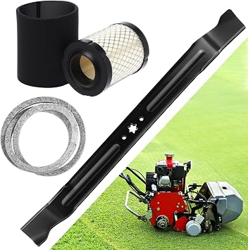 Threlaco 3 Pcs Lawn Mower Replacement Set Include 30inch Mulching Blade Compatible with 942-04385, A43.5 Inch Deck Belt, Air Filter Replacement Compatible with 5429k, 591383, 796032 Pre-filter Cleaner
