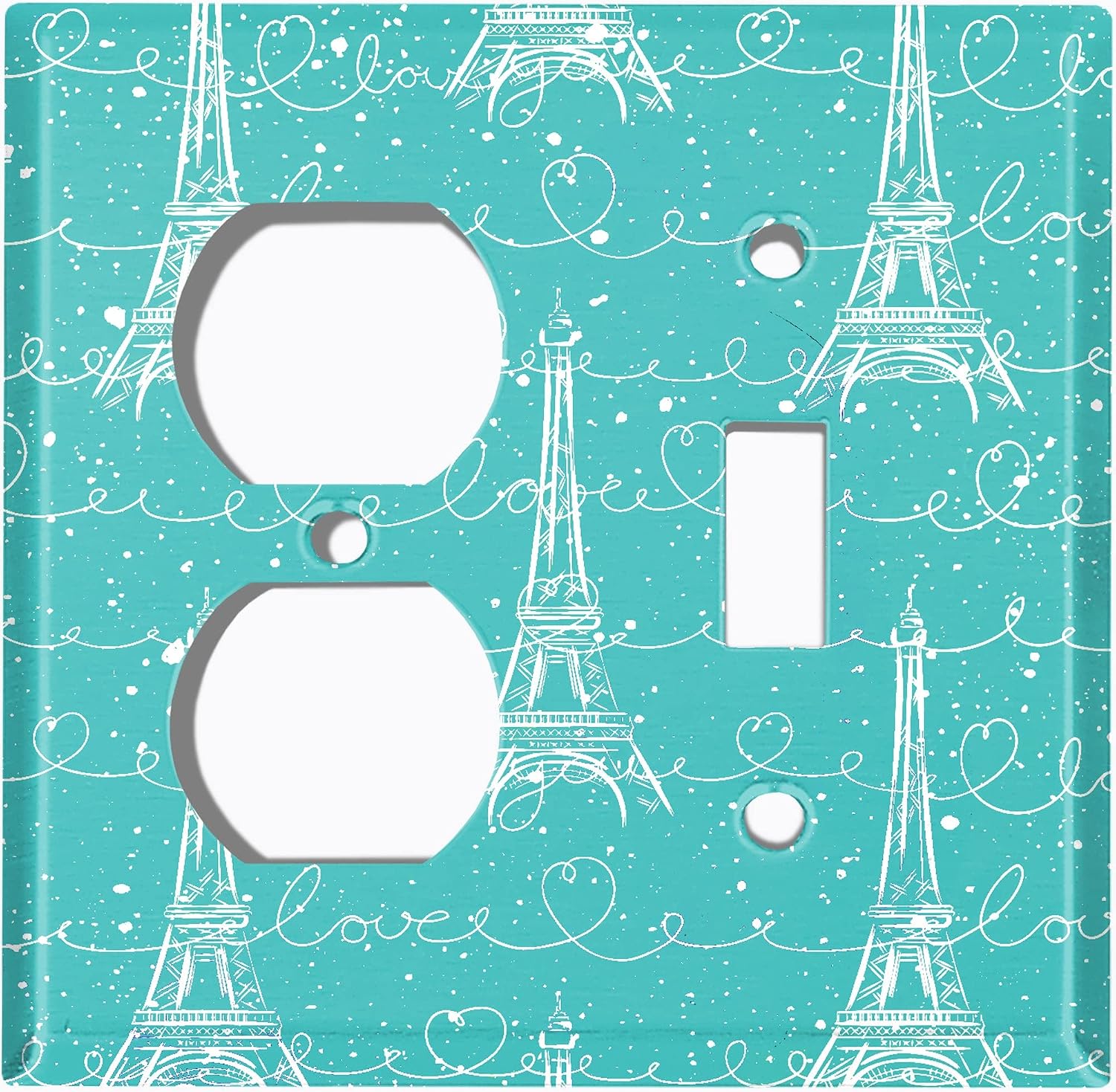 Metal Light Switch Plate Cover Romantic Paris Eiffel Tower Letter Teal PRS005