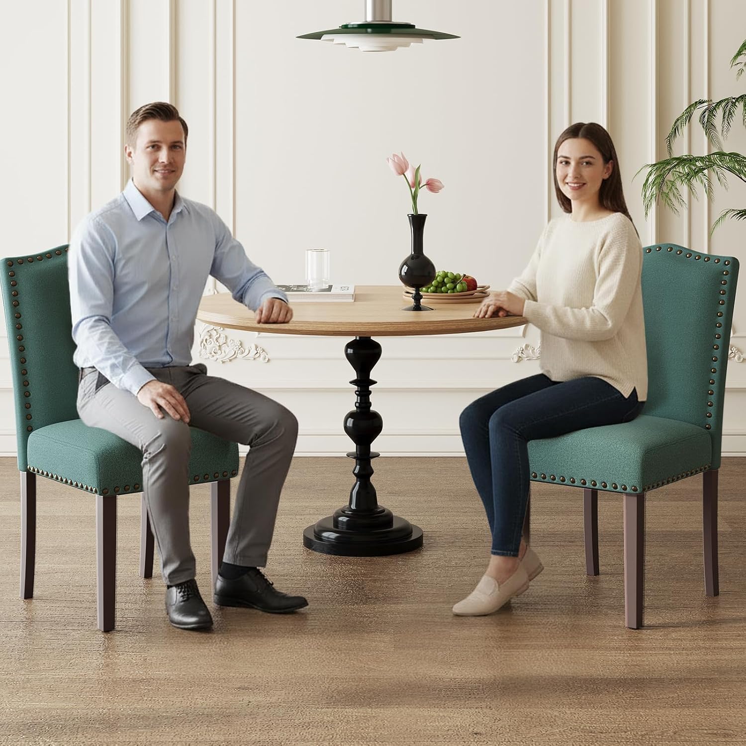 MALOL Dining Chairs Set of 2, Soft Comfortable Upholstered Parsons Chairs with High-Density Cushion & Solid Wood Legs, Nailhead Trim, Modern Accent Chairs for Dining Room, Kitchen, Living Room – Green