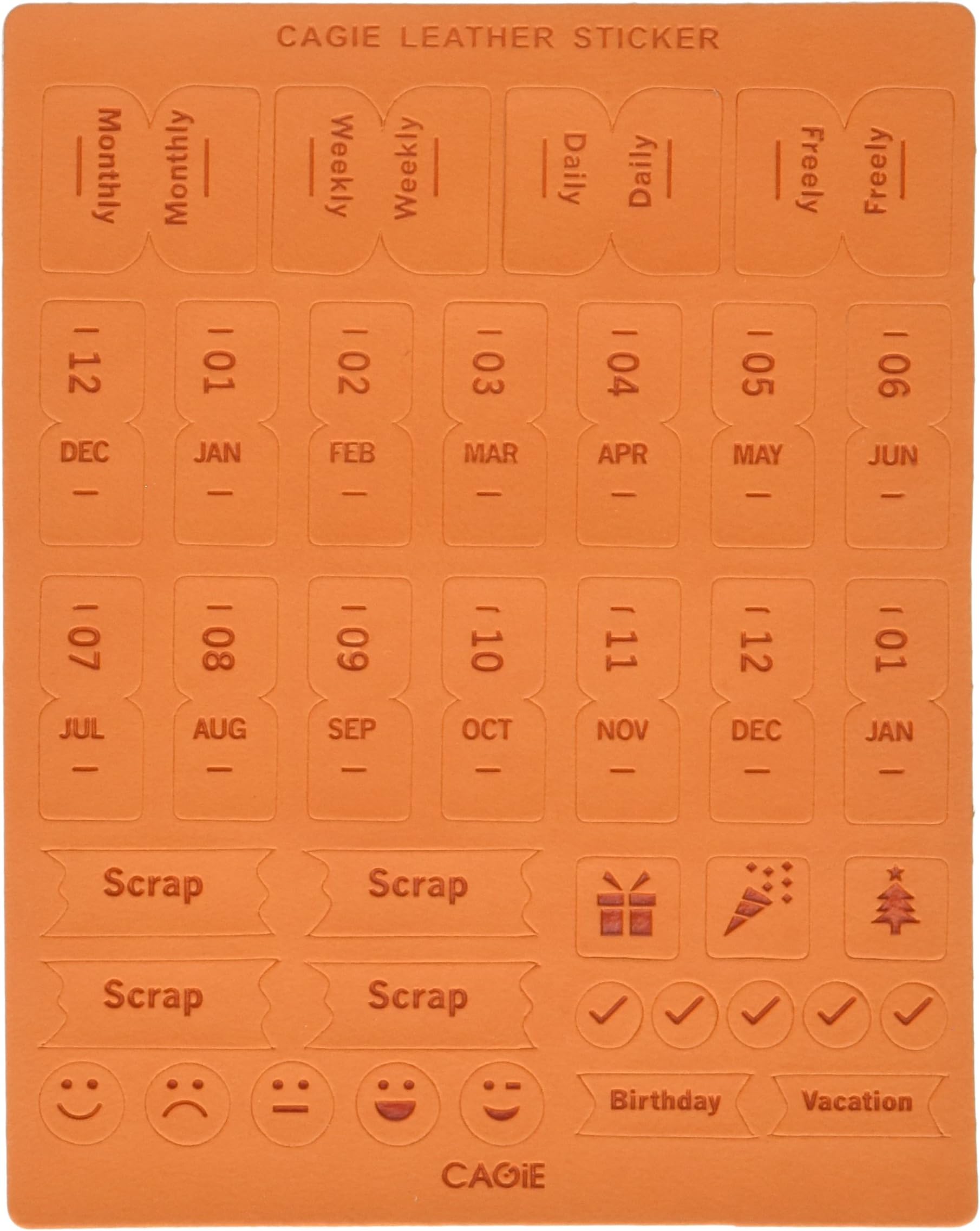 Chris Wang 2 Sheets Self Adhesive Mini DIY Leather Monthly Calendar Index Tabs Reminder Stickers Flags for Appointment Book Events Diary Scrapbook Personal Planner (Orange)
