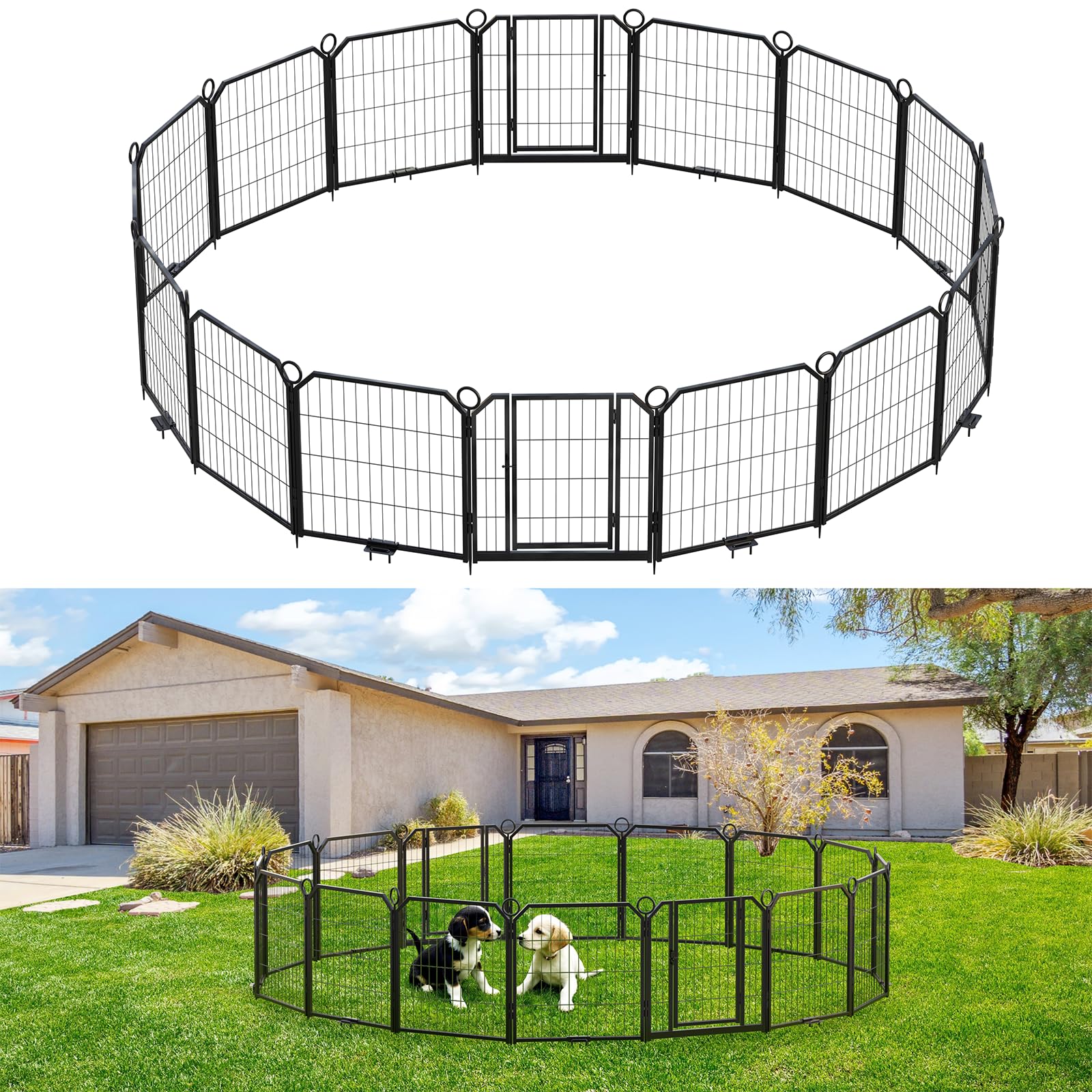 Dog Playpen Outdoor, 24 in 16panel Dog Fence with Gate for Yard,Pet Exercise Pen for Rv Camping Garden for Puppy and Small Dogs with Fixed Stakes(24