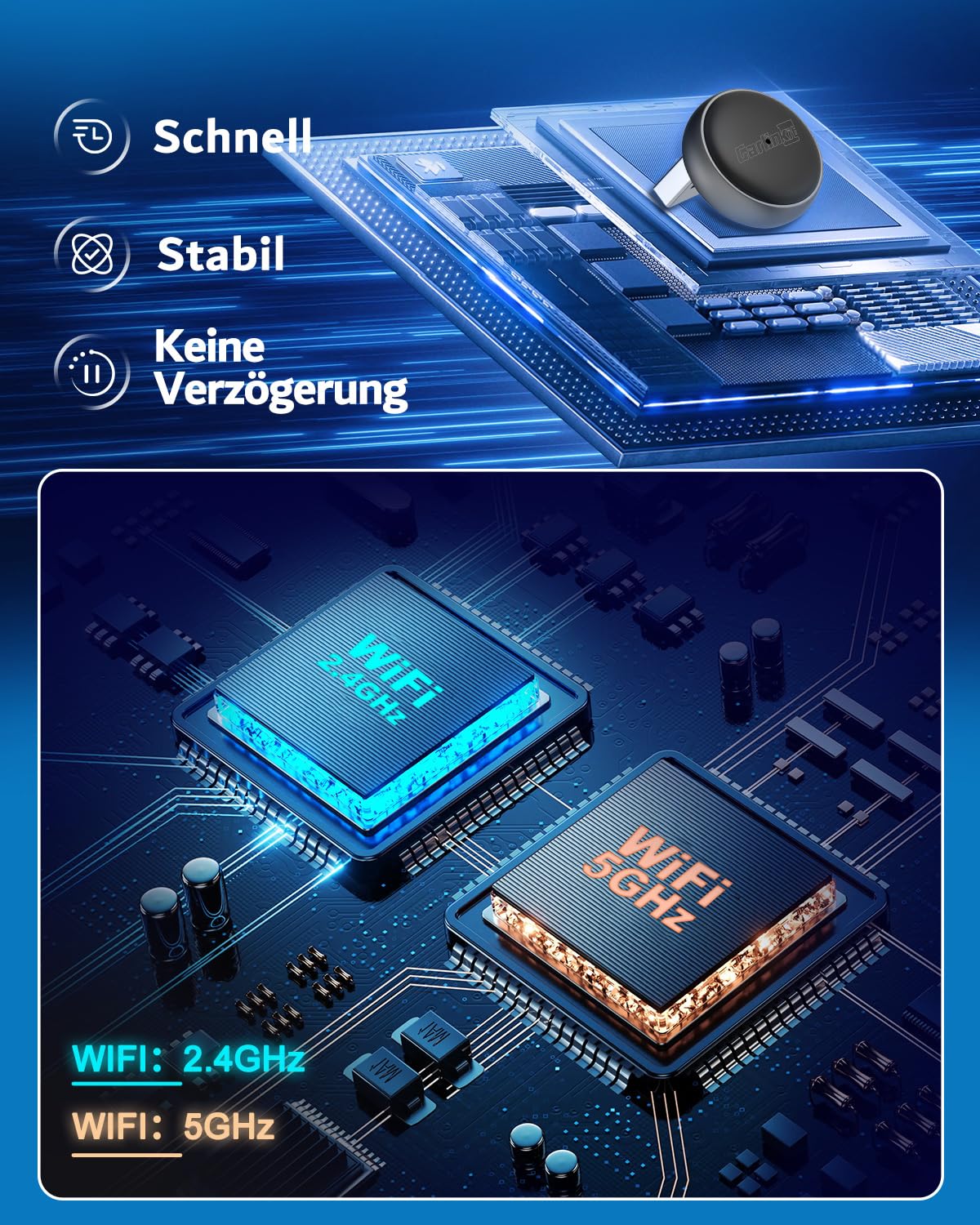 Carlinkit Wireless CarPlay & Android Auto Adapter – Mini Ultra 3, wandelt OEM-Kabelverbindung in kabelloses CarPlay/Android Auto für iPhone & Android 11+, USB-A/Type-C Plug & Play, Online-Upgrade