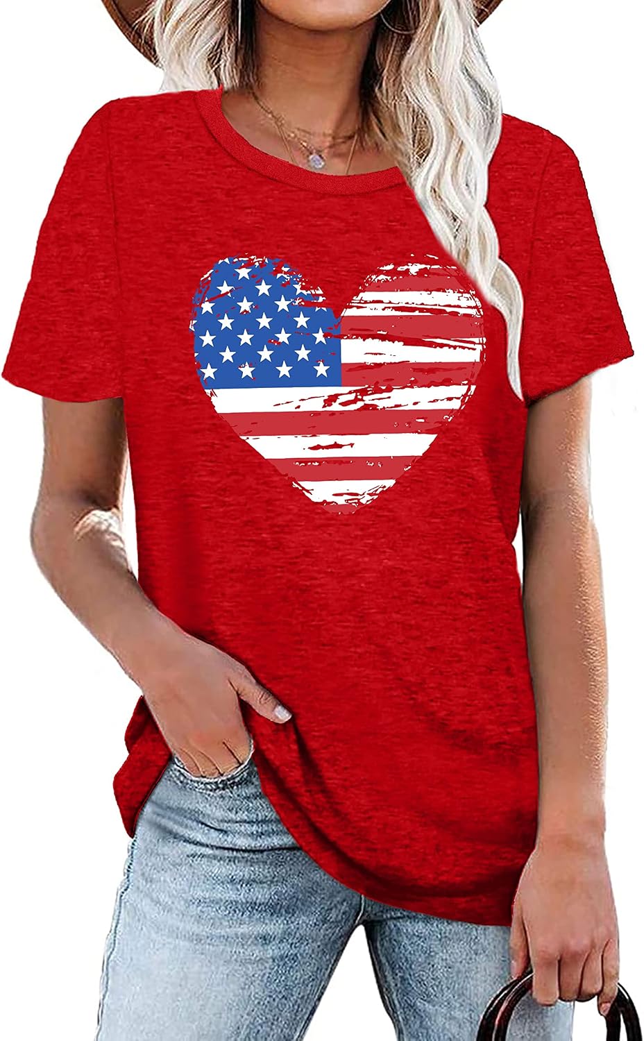 American Flag Heart Shirts for Women 4th of July T-Shirt Graphic Patriot Tee USA Flag Shirt Tops
