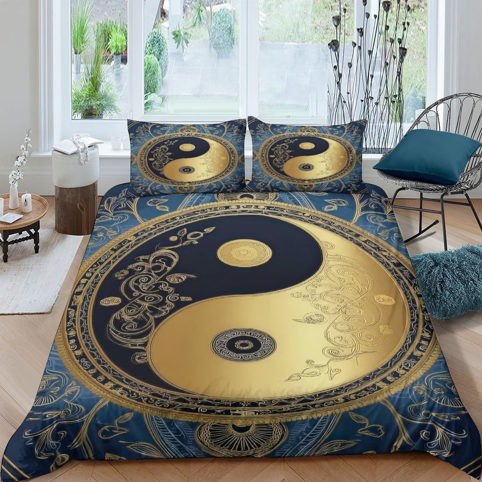 Ctjqhvkz Style-10 3D Printed Yin Yang Fitted Sheet Microfiber Gold Black Mandala Mattress Cover For Bedroom Dorm Easy Care Decor Single（135X200cm）