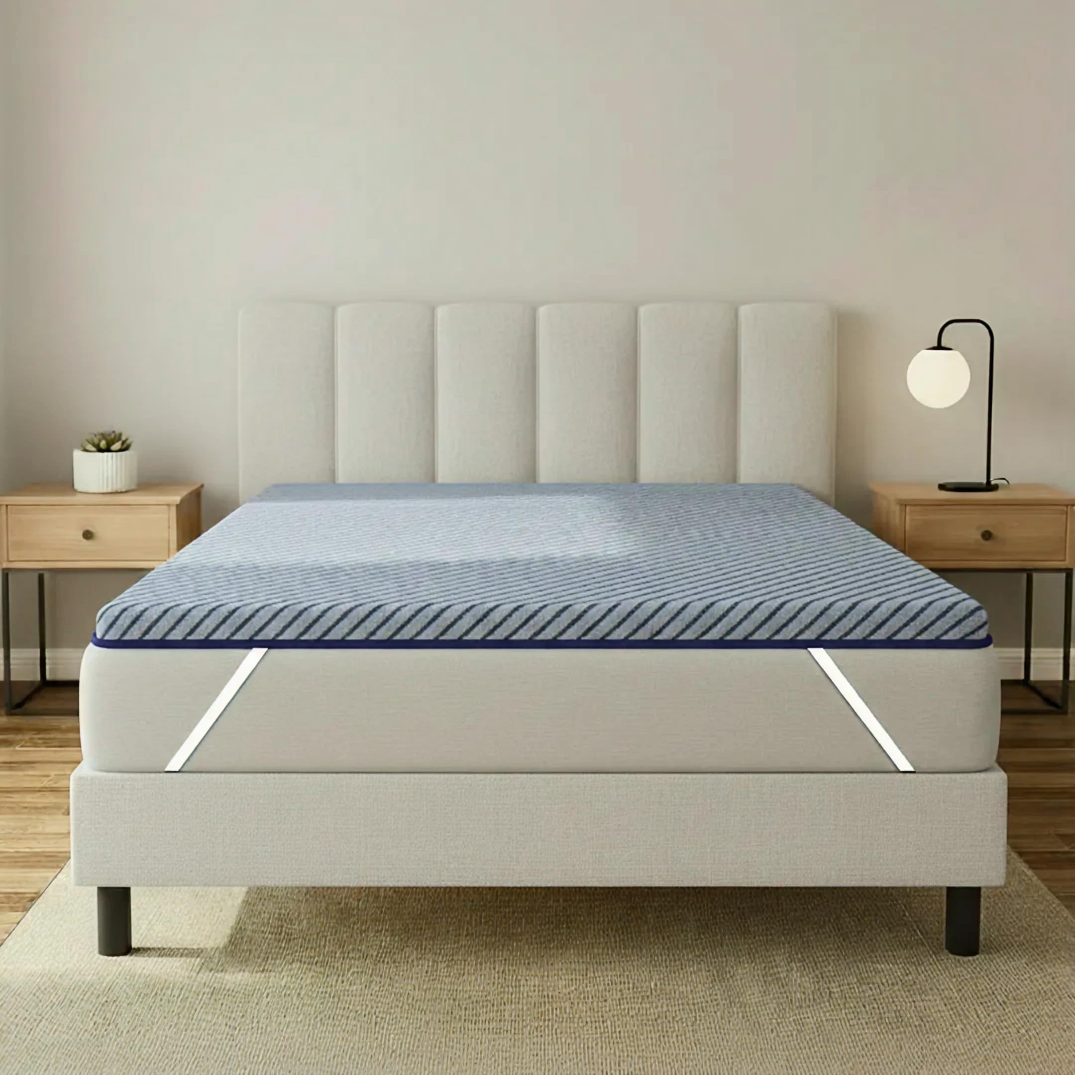 SleepyHug OrthoSoft PRO Mattress Topper | Dual-Layer Memory Foam Comfort with Cooling Gel | Medium Soft Support | Anti-Skid/Elastic Strap Secure Fit | 72x36x2 Inches, Single, Navy Blue-image-43
