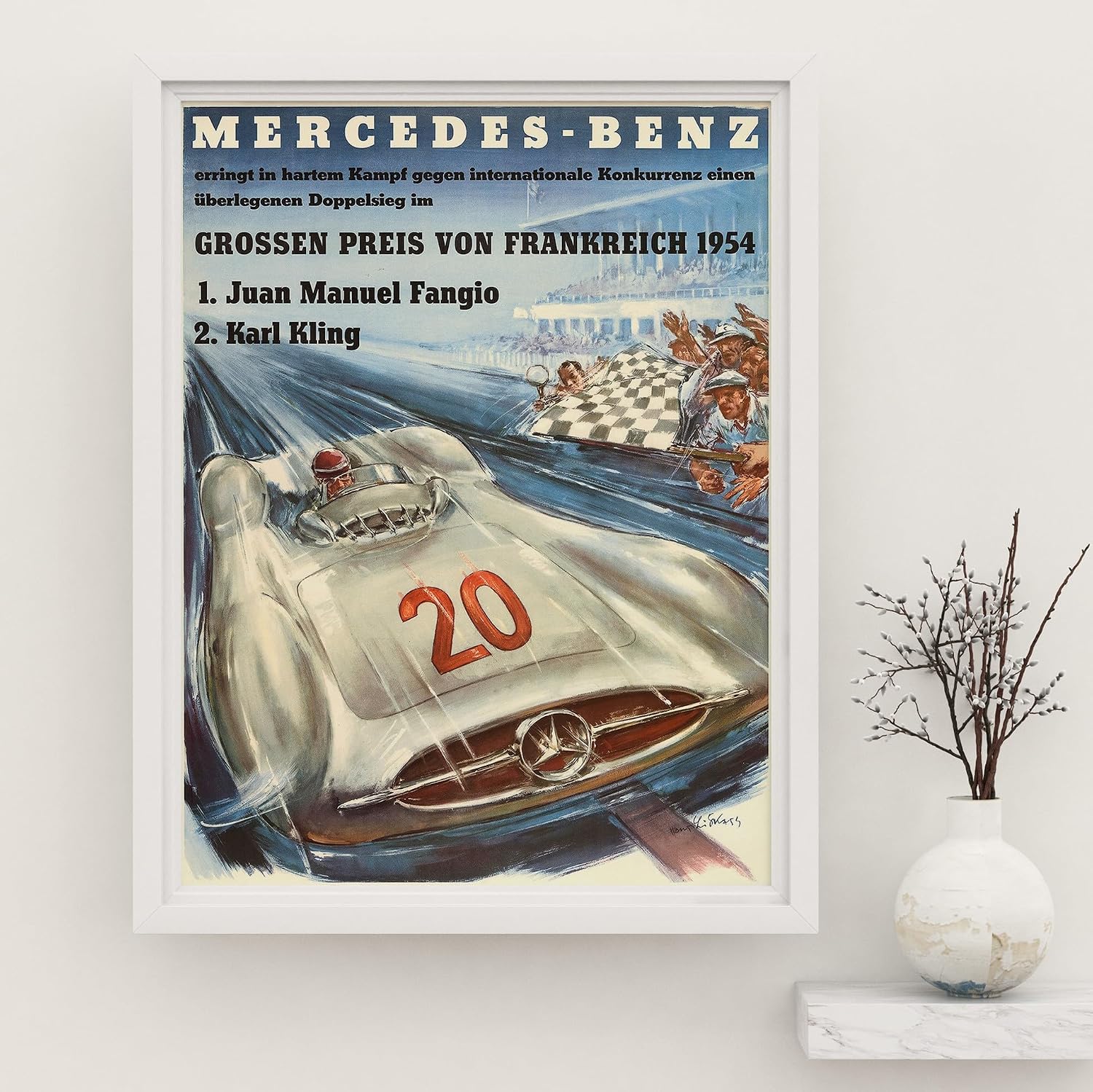 Historic Pictoric Mercedes Benz Racing 1954-24in x 18in Vintage German Poster Print