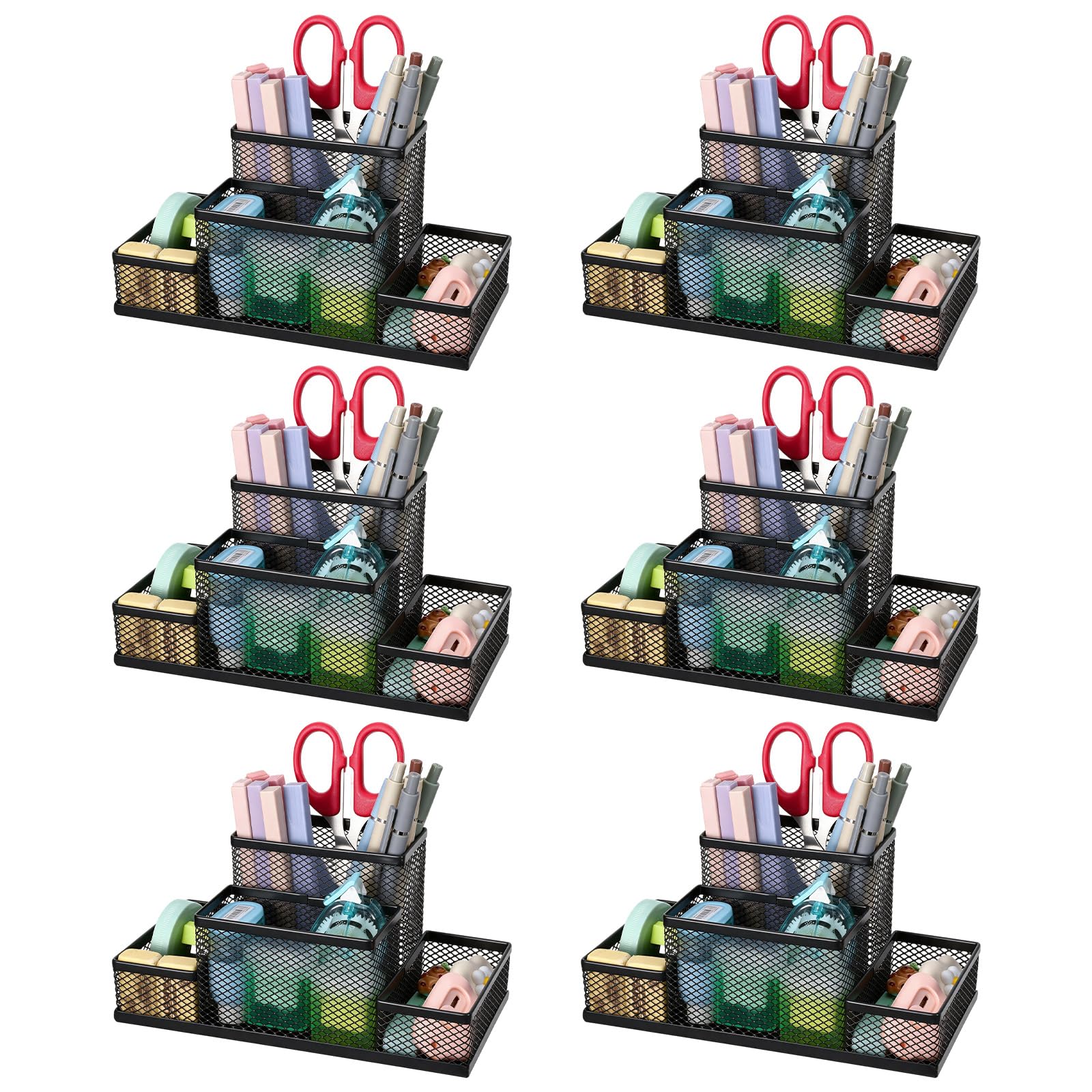 Portapenne da scrivania, 6 pezzi, organizer a 4 scomparti in rete, forniture per ufficio