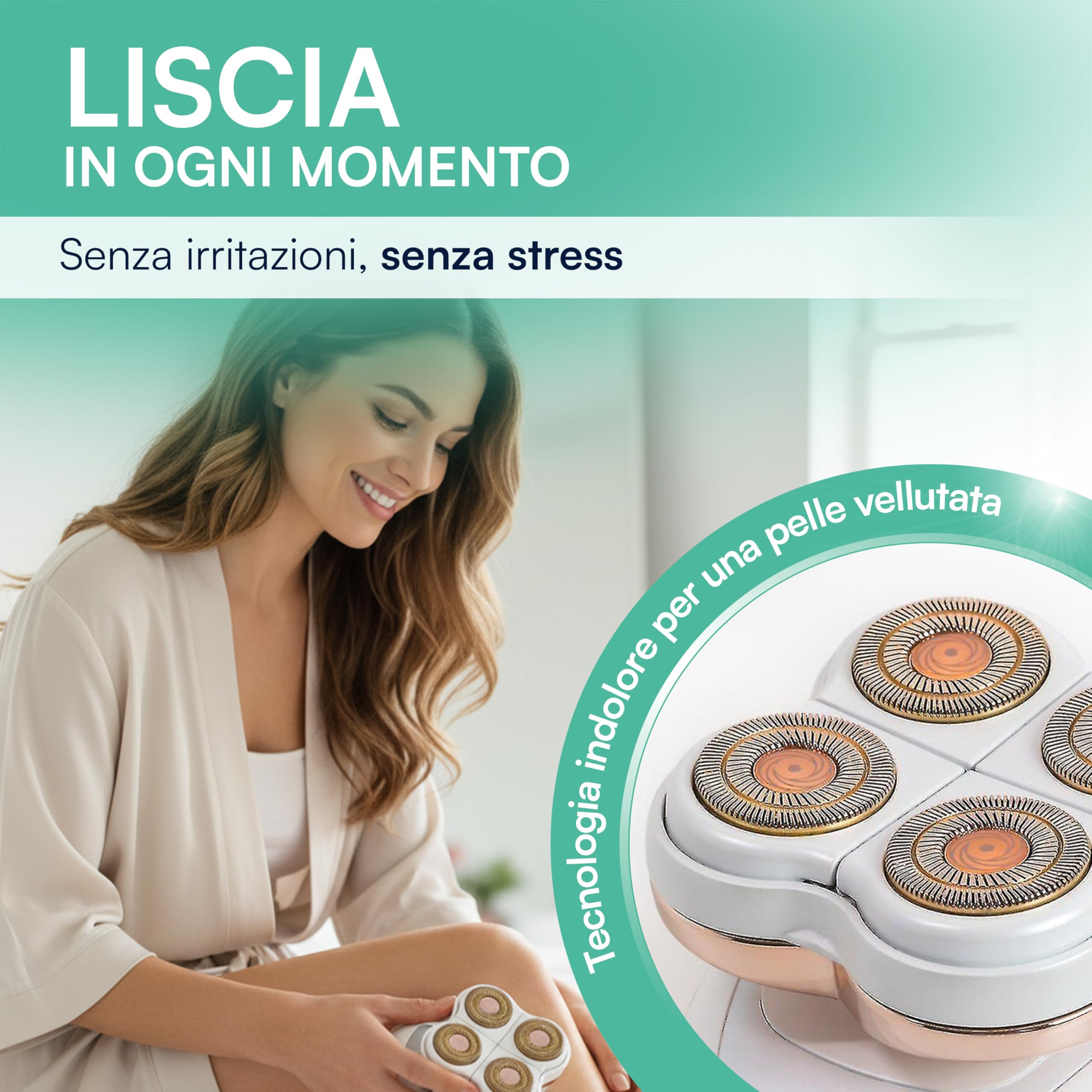 TEMPO DI SALDI Rasoio Elettrico Donna per Viso e Corpo Indolore con luce LED Ricaricabile, Epilatore Elettrico Donna Portatile con Testine Rotanti Lame Ipoallergeniche, Rasoio Corpo Delicato