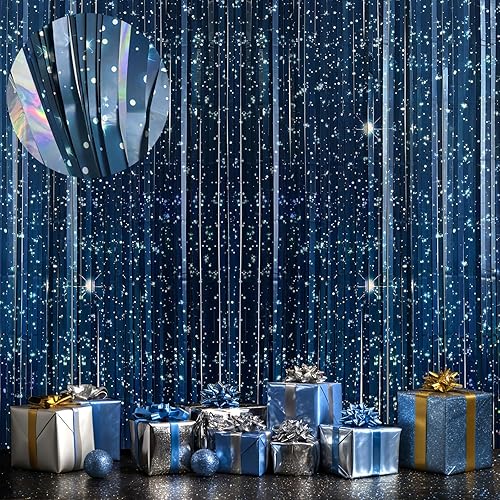 OQOQ Telón de fondo de cortina de aluminio de galaxia (2 paquetes), 3.3 x 6.6 pies, telón de fondo de noche estrellada para decoración de fiesta