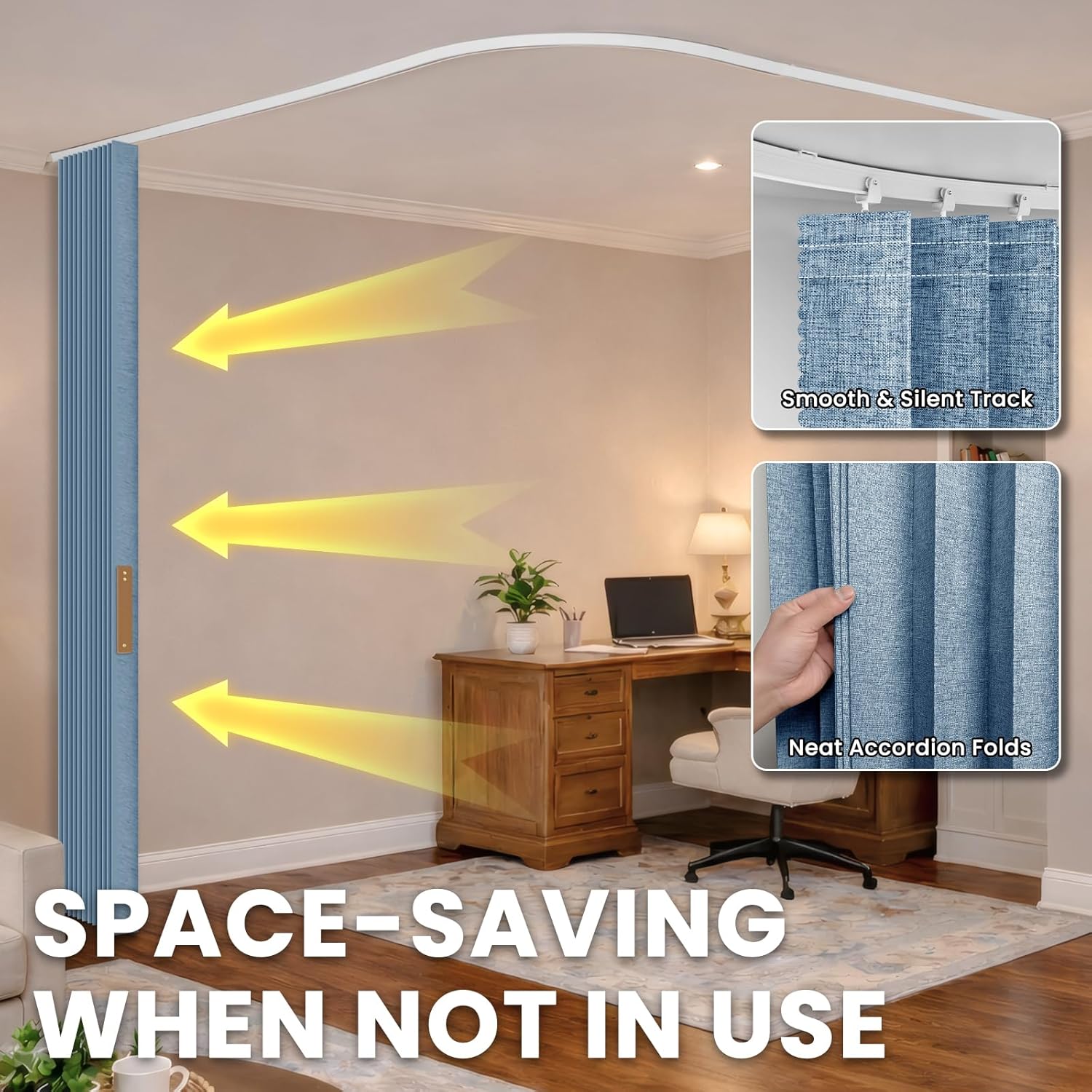 100% Blackout Privacy Room Divider Curtains Thermal Blackout Curtain for Patio Door, Include Ceiling Curtain Track, Bedroom Partition and Shared Office Space(Blue, W100 x L96, 1 Pack)