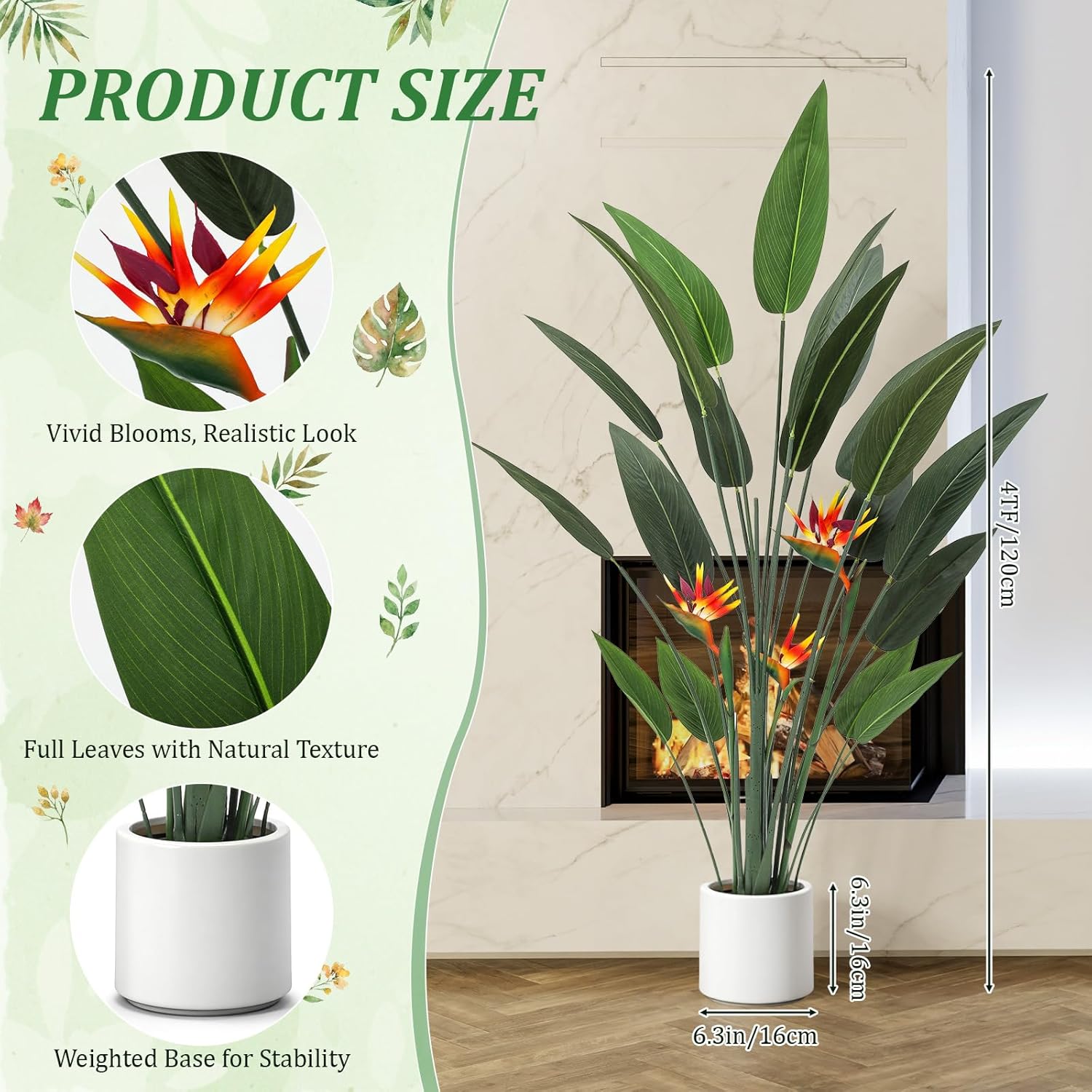 Crowye 2 Pcs 5 ft Artificial Bird of Paradise Plant Faux Banana Leaf Tree Tall Lifelike Fake Palm Tree Potted Plant with 3 Tropical Flowers & 20 Trunks for Indoor Outdoor Home Office Living Room Decor