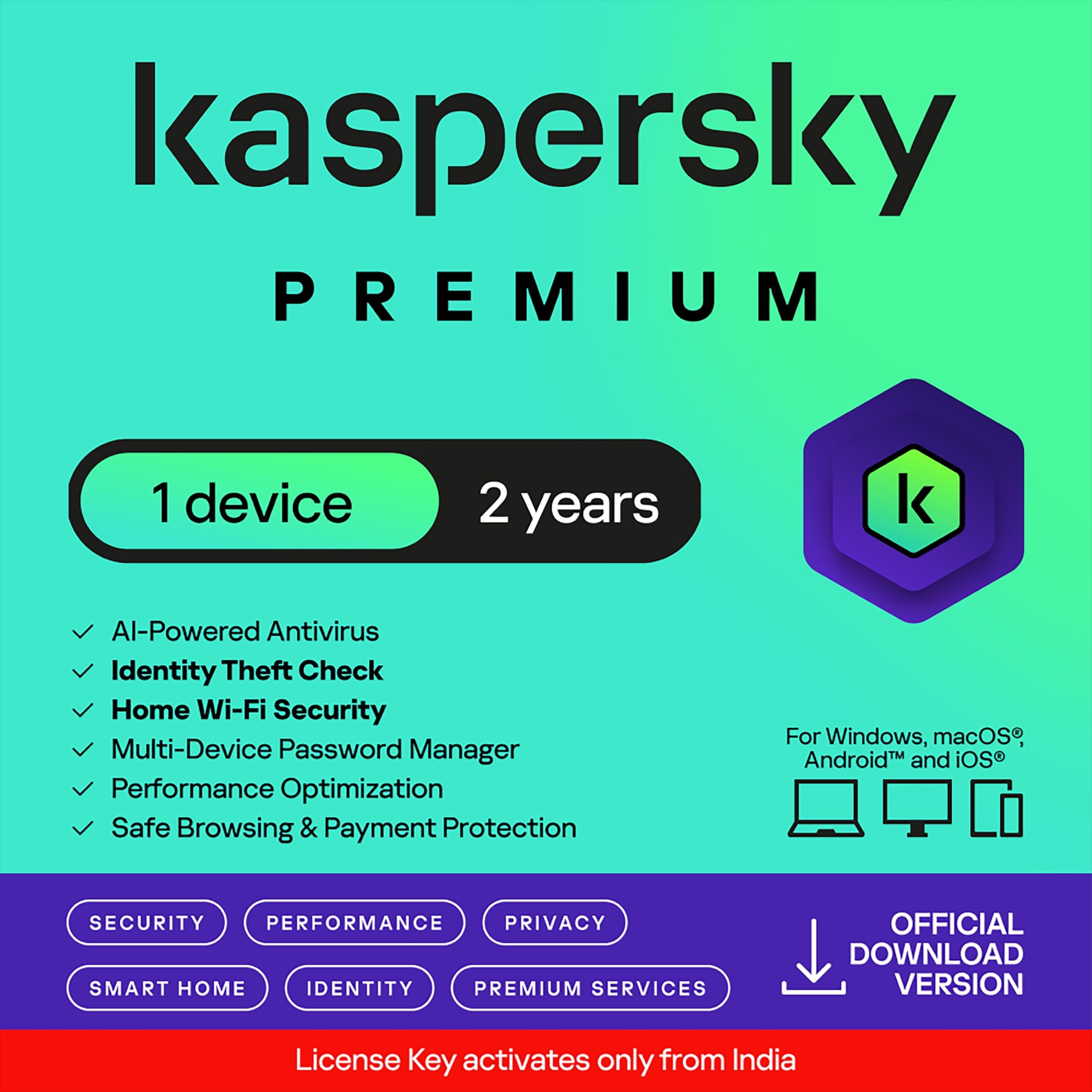 Kaspersky | Premium - Total Security (Ultimate Security) | 1 Device | 2 Years | Email Delivery in 1 Hour