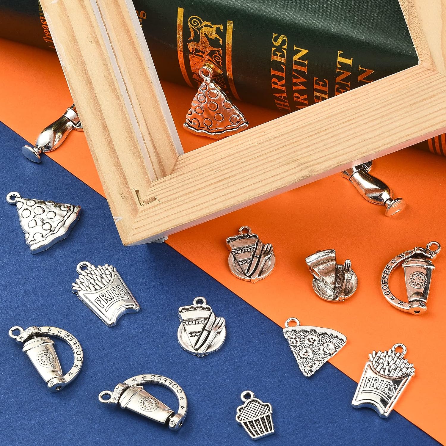 LiQunSweet 100 Pcs 10 Style Retro Mini Metal Charms Food Dessert Cake Drink Pizza Charm for Necklace Bracelet Dangle Jewelry Making and Crafting