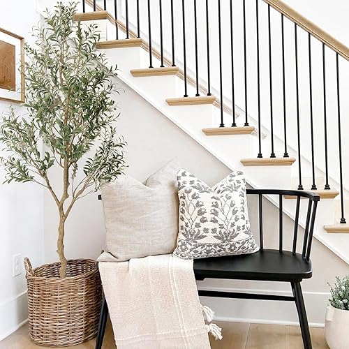 Vista 30 de Phimos Árbol de olivo artificial alto falso en maceta con maceta, grandes ramas de olivo sintético y frutas, árbol artificial para decoración