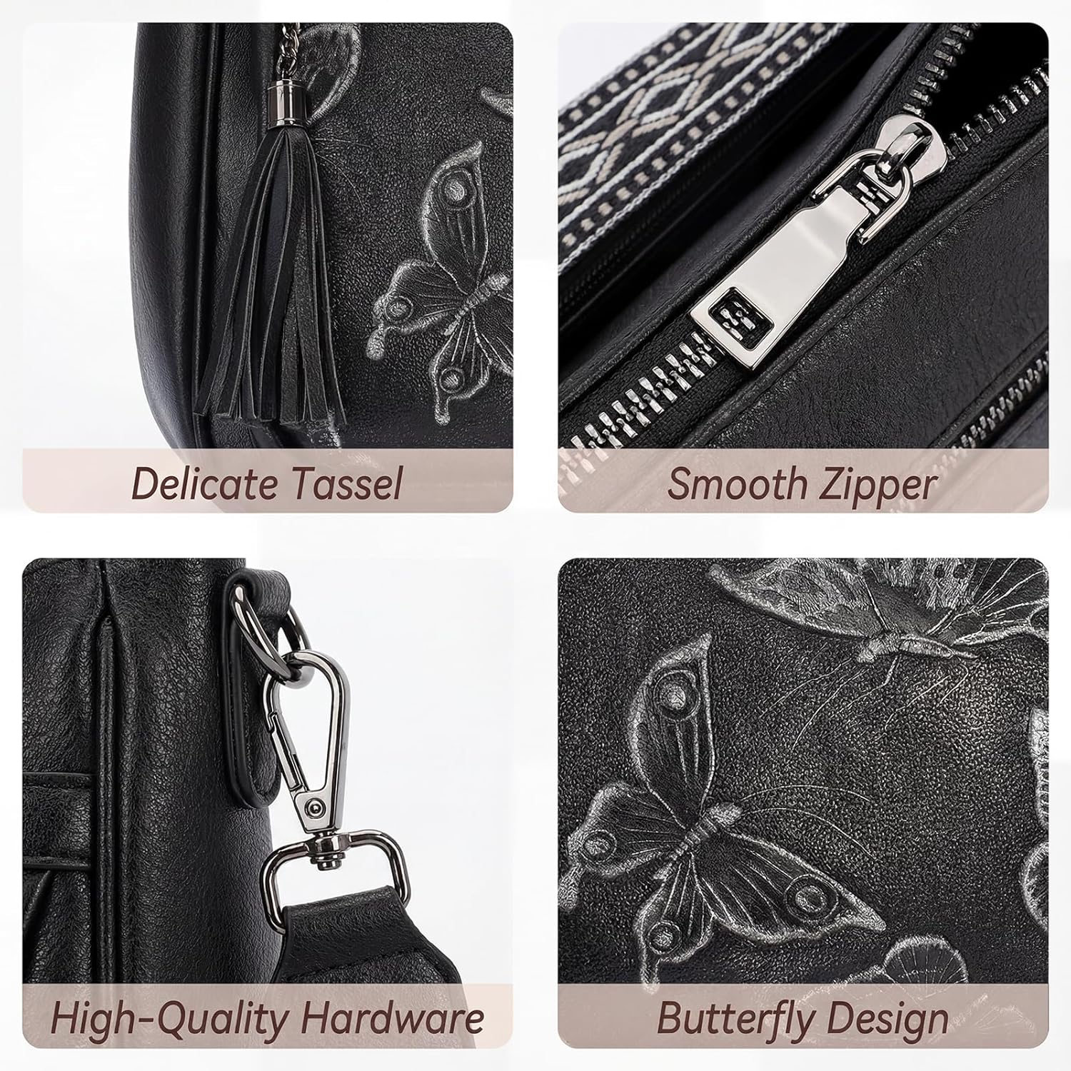 BELTANA Crossbody Bags for Women Trendy Vegan Leather Hobo Purses Medium Butterfly Cross Body Purse with Wide Strap | Adjustable Strap, Multiple Pockets, Tassel, Lightweight, Womens Gift, Shoulder Bag - Image 6