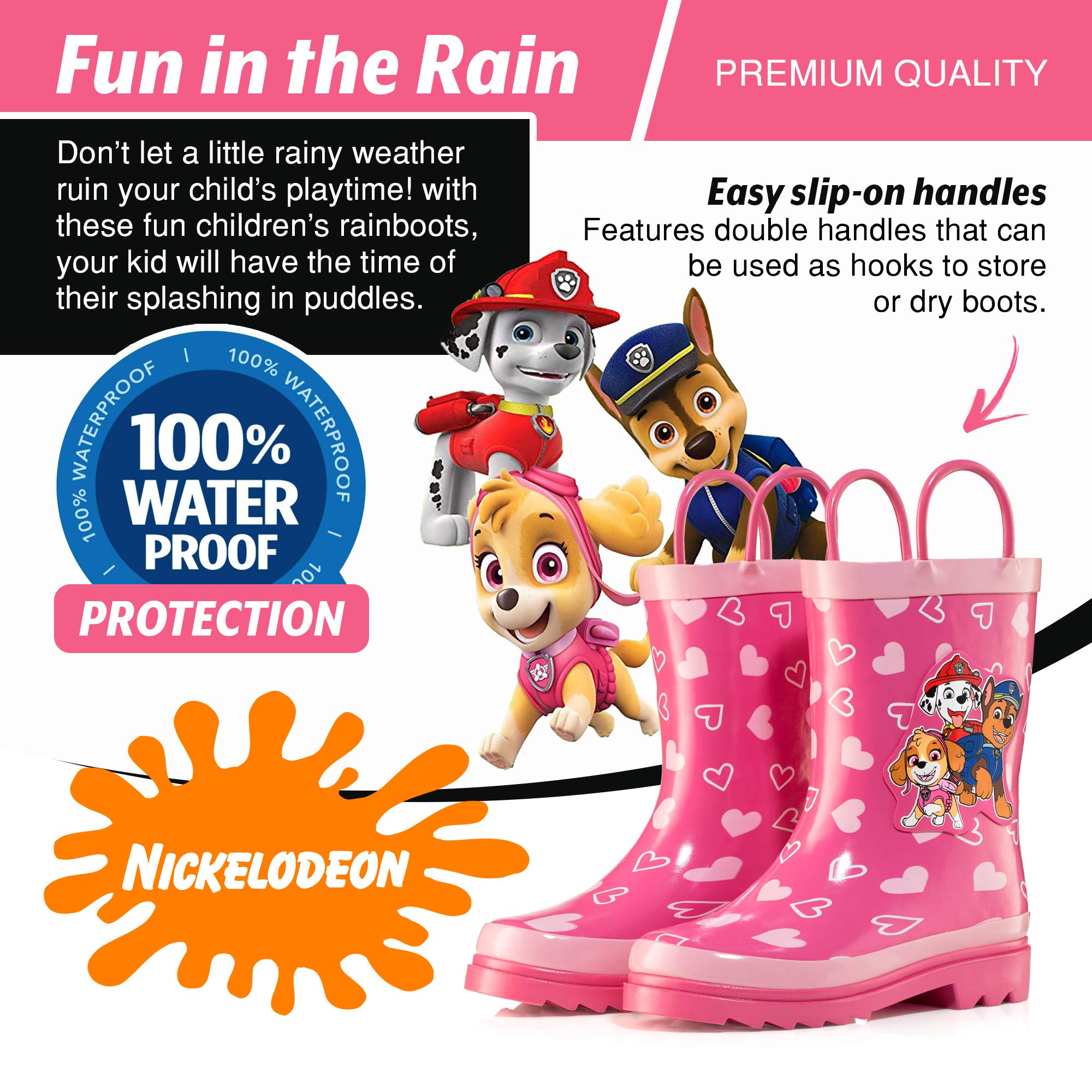 Nickelodeon JoJo Siwa - Botas de lluvia de goma impermeables con asas fáciles de poner para niños y niñas pequeñas