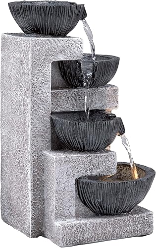 Miniatura 9 de Alpine Corporation WIN1578 Fuente de cuencos escalonados de mesa para interiores con luces LED, cuencos en cascada fuente de agua de 14 pulgadas,