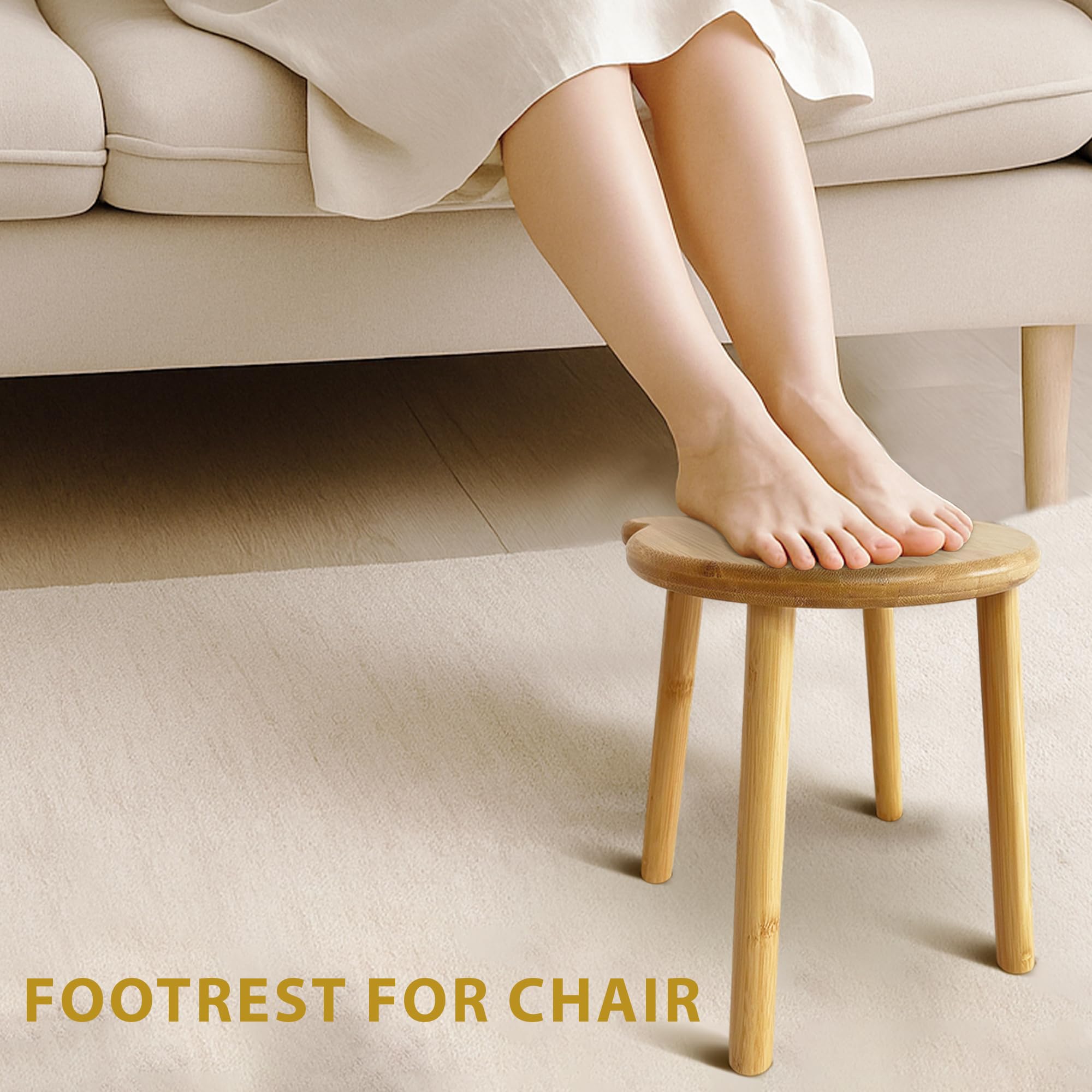 Taburete pequeño de madera, taburete redondo pequeño antideslizante, portátil y resistente, adecuado para reposapiés en dormitorio, baño, cocina (L)