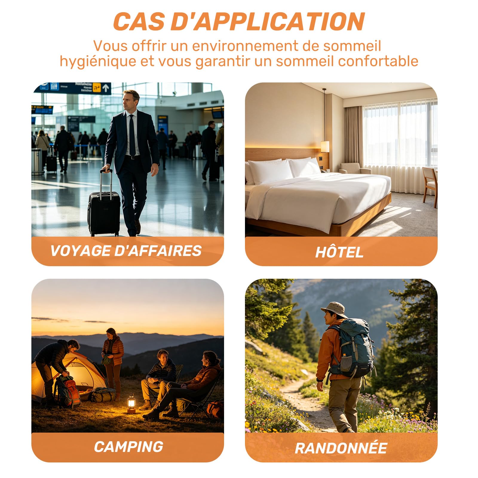 Sac a Viande Couchage, Ultra-léger et Doux, Sac de Couchage Adulte, Couverture de Voyage Extra-Large, adaptée au Camping, à la randonnée et aux séjours à l'hôtel