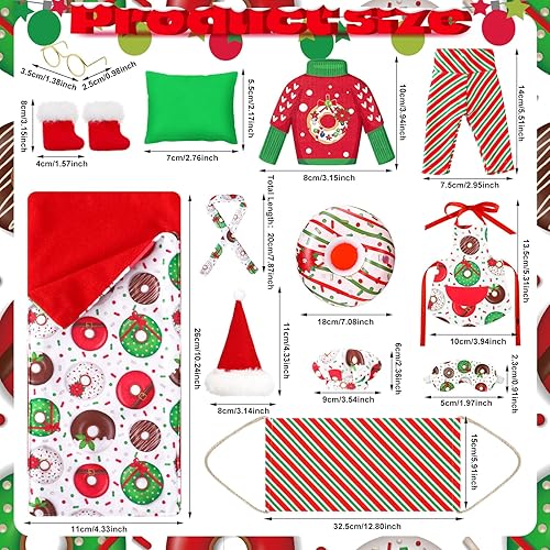 Miniatura 3 de Juego de 13 piezas de accesorios de muñeca elfo de Navidad, ropa de elfo en ropa, dona, traje de dona, bufanda, saco de dormir, suéter, albornoz,
