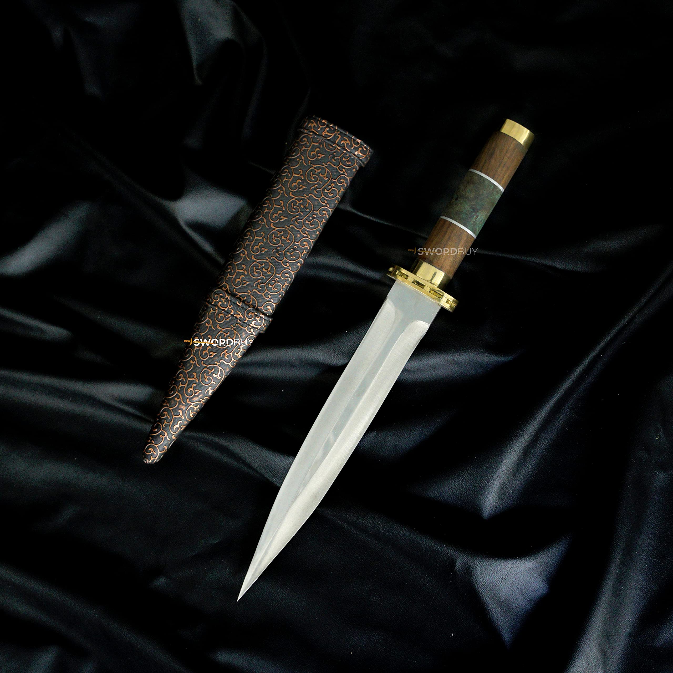 swordbuy Handmade Dagger, Double Edged Medieval Dagger, Embroidered Sheath, dagger with sheath