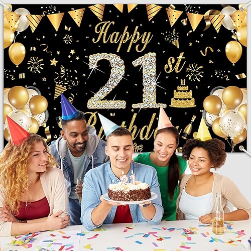 Miniatura 6 de JroyJoy Cartel de cumpleaños, telón de fondo de letreros de feliz cumpleaños 21, decoración de cumpleaños para mujer, decoraciones de fiesta