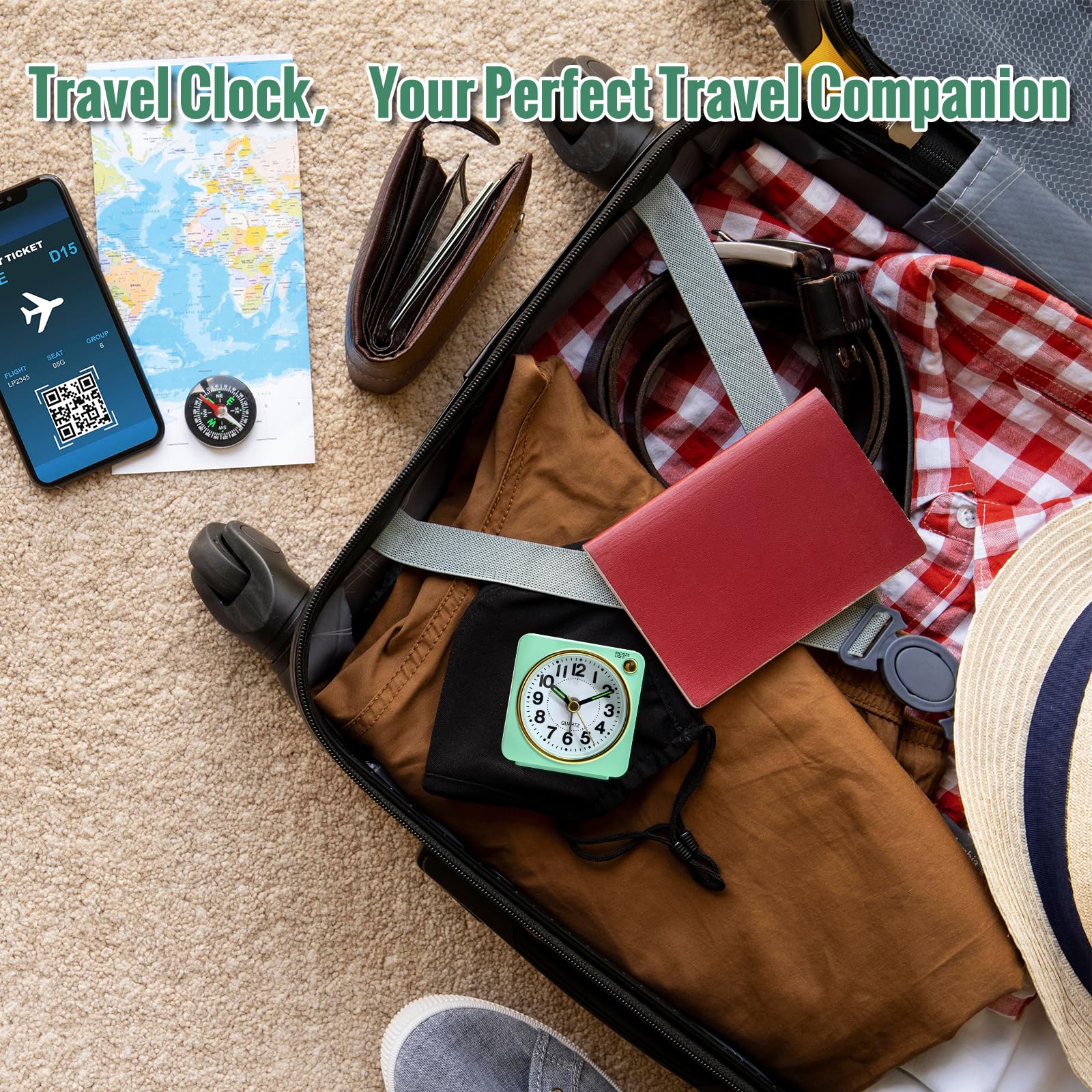 Lamisola Reloj despertador analógico de viaje con batería pequeña, relojes retro para dormitorio, mesita de noche, reloj para niños mayores, plateado sin tictac, retroiluminación bajo demanda