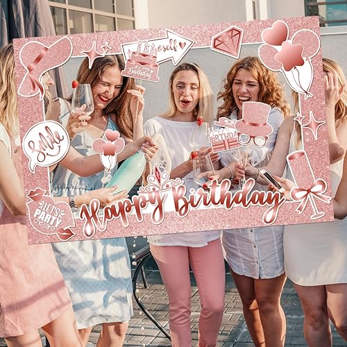 Miniatura 3 de Accesorios para cabina de fotos de feliz cumpleaños, marco de selfie de cabina de fotos de fiesta de oro rosa y accesorios para decoraciones de