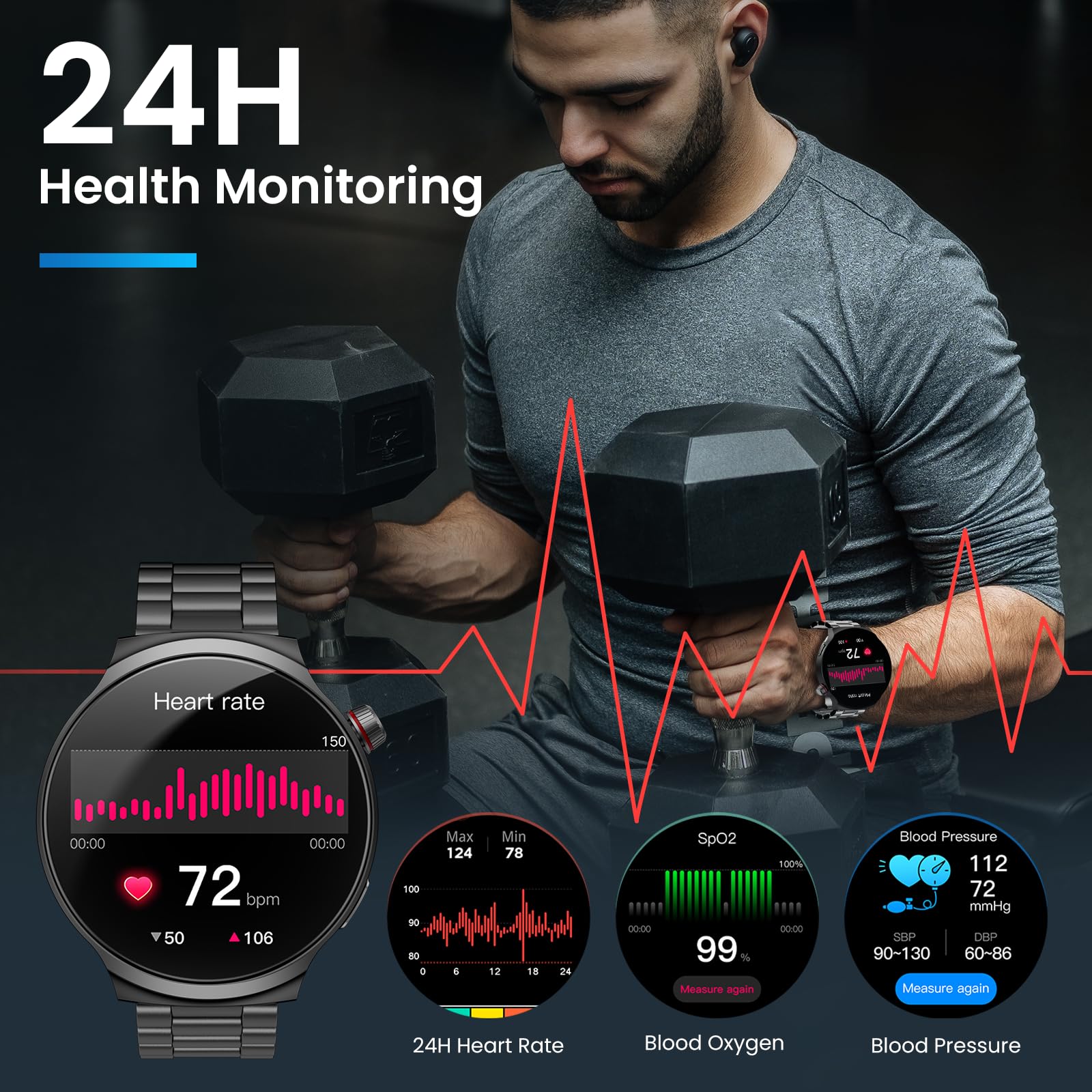 AMAZTIM Smart Watch for Men, 1.85" Ultra-Large HD Display, 120-Day Battery Life with 1000mAh Charging Case, Military-Grade Materials,Answer/Dial Calls, 24/7 Heart Rate & Sleep Monitor,Android & iOS